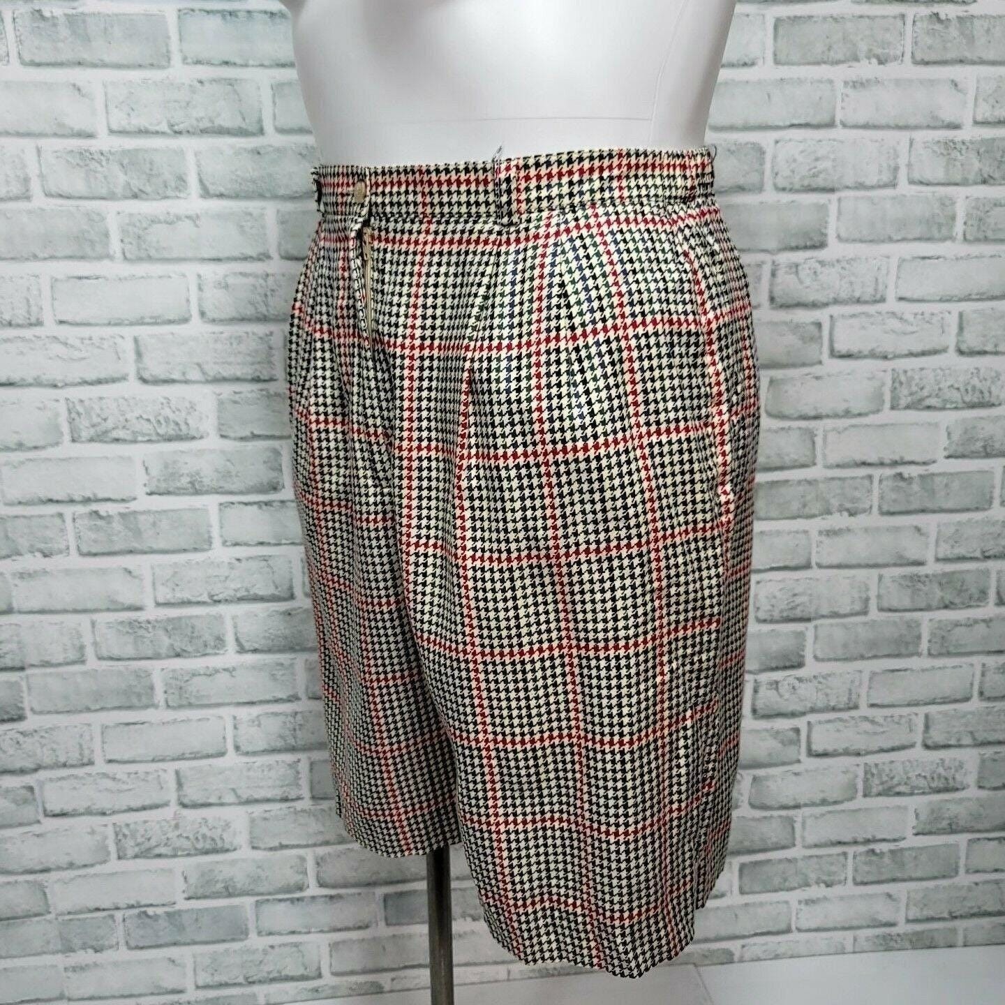 Vintage Sharon Young Houndstooth Plaid Bermuda Shorts High Waist Size 12 USA