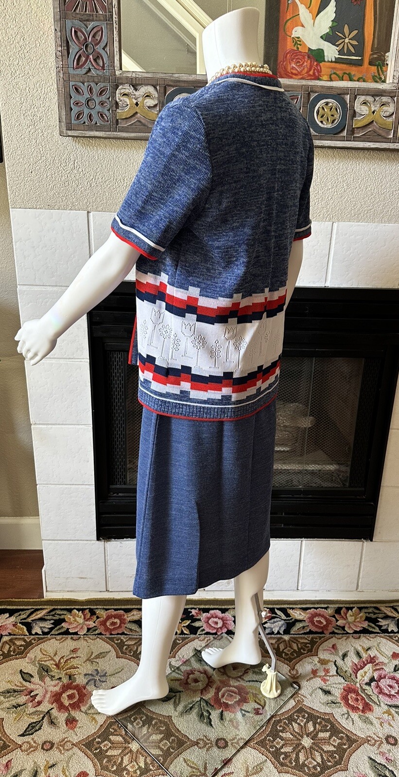 VTG 1960s Bleeker Street Drop Waist Blue Dress & Jacket XL Blue Red White