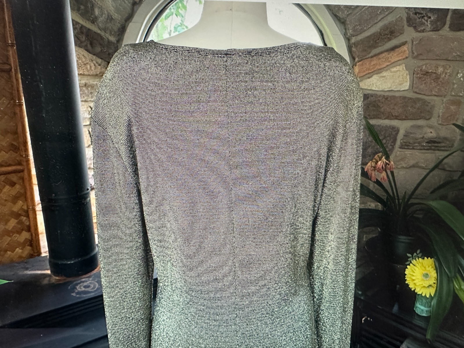 Vintage 1980s Black Metallic Gold and Silver Knit Dress Expo Made in USA
