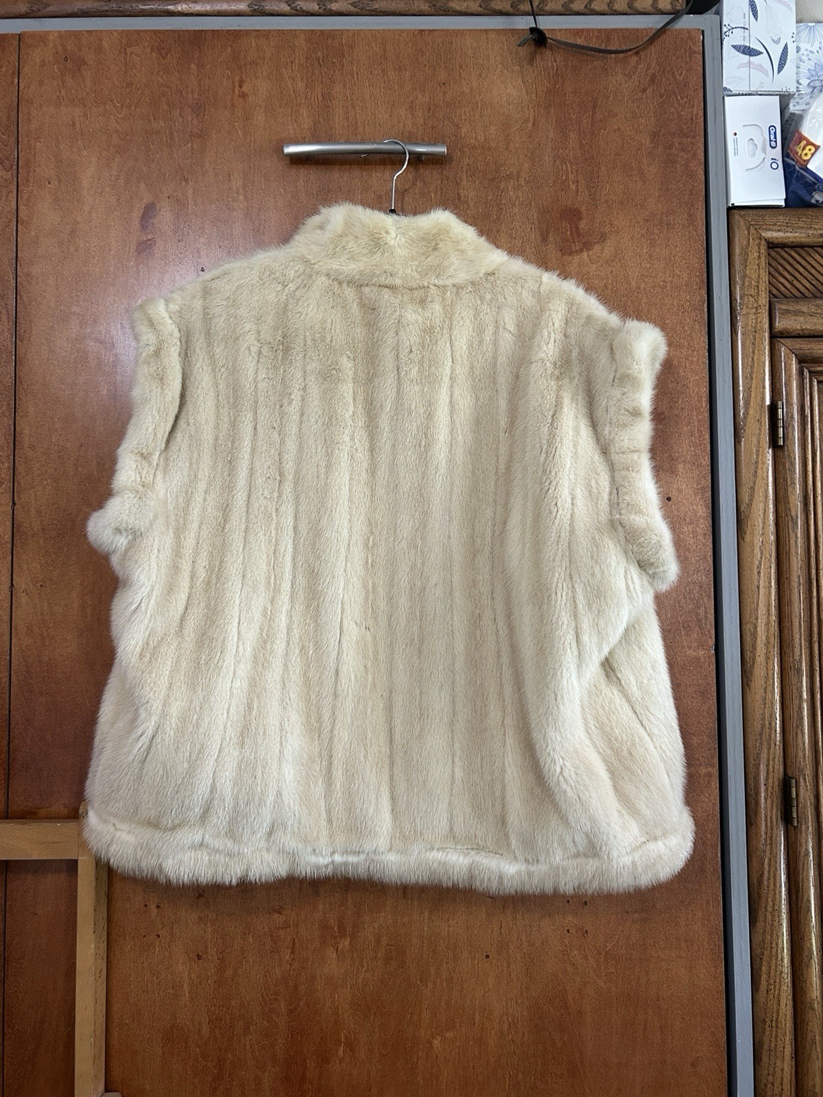 Vtg Mink Fur Short Blonde Lined Vest Rhinestone Closures Sz XL