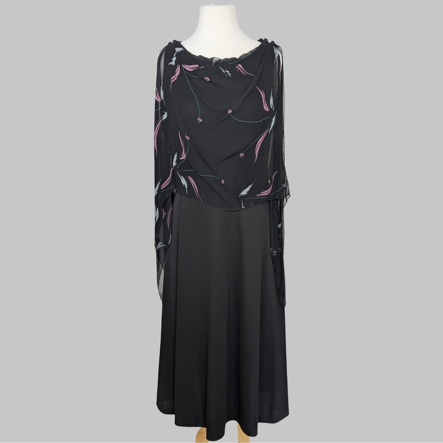 Vintage 70s Draped Disco Goddess Dress Sheer Overlay Evening Gown