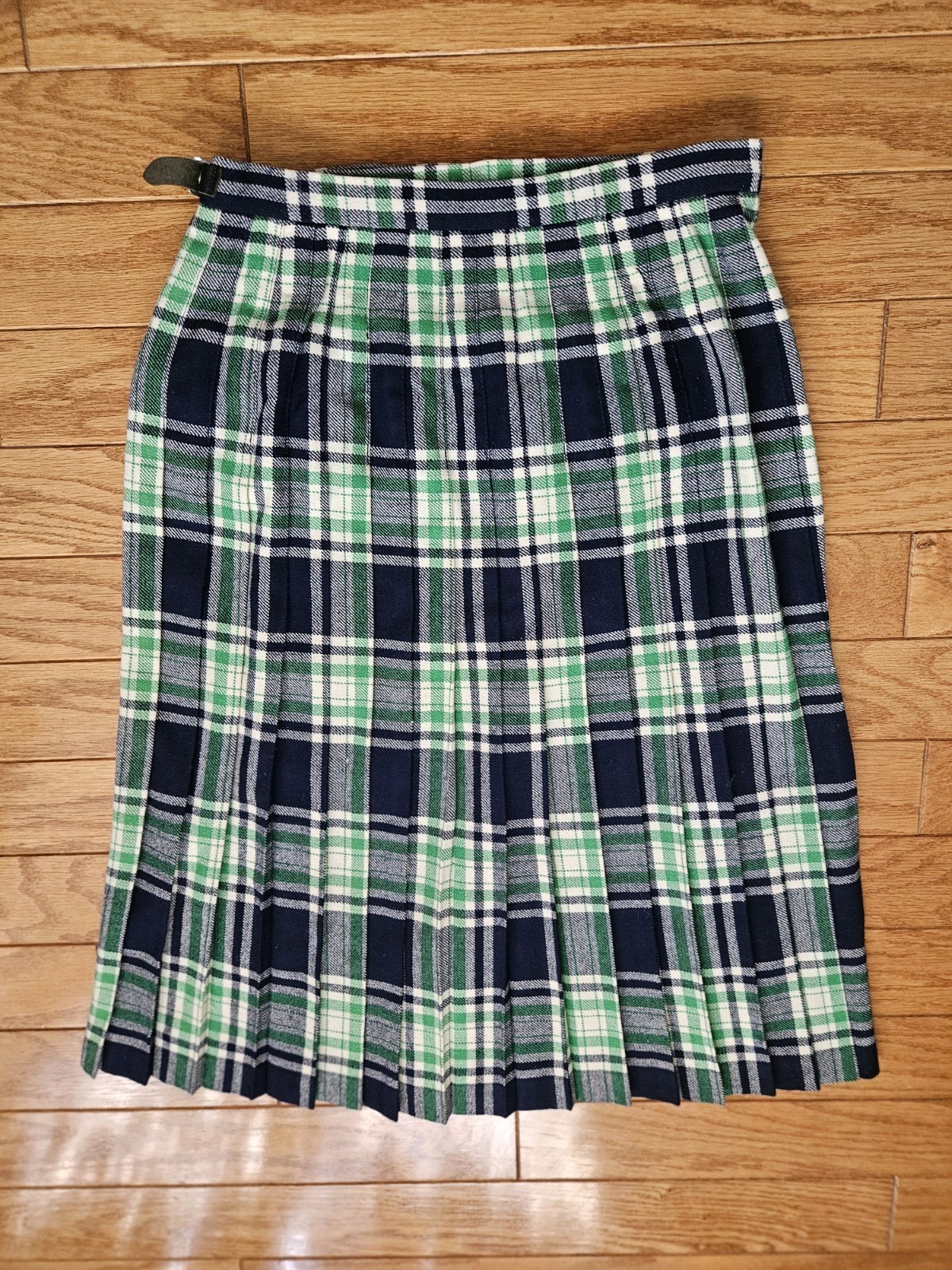 VTG Glenisla Classic Skirt Long Kilt Tartan Pleated Wool Green Navy Women 12