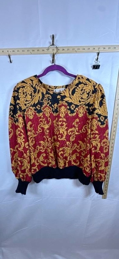 Vintage Capucci Creations Blouse Womens Silk Baroque Scarf Print Padded Shoulder
