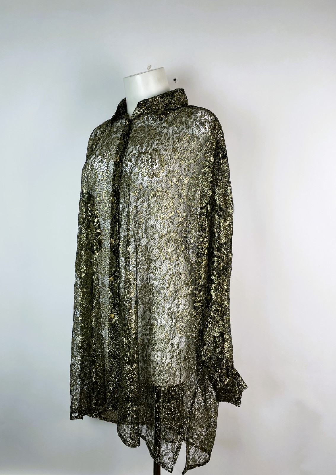 Vintage 80s OVERSIZED I. MAGNIN gold black sheer long sleeve blouse top 2 USA