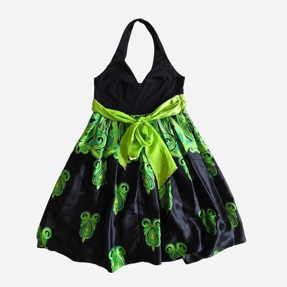 Vintage y2k halter bubble party dress / 2000s formal, prom, hoco, peacock, satin