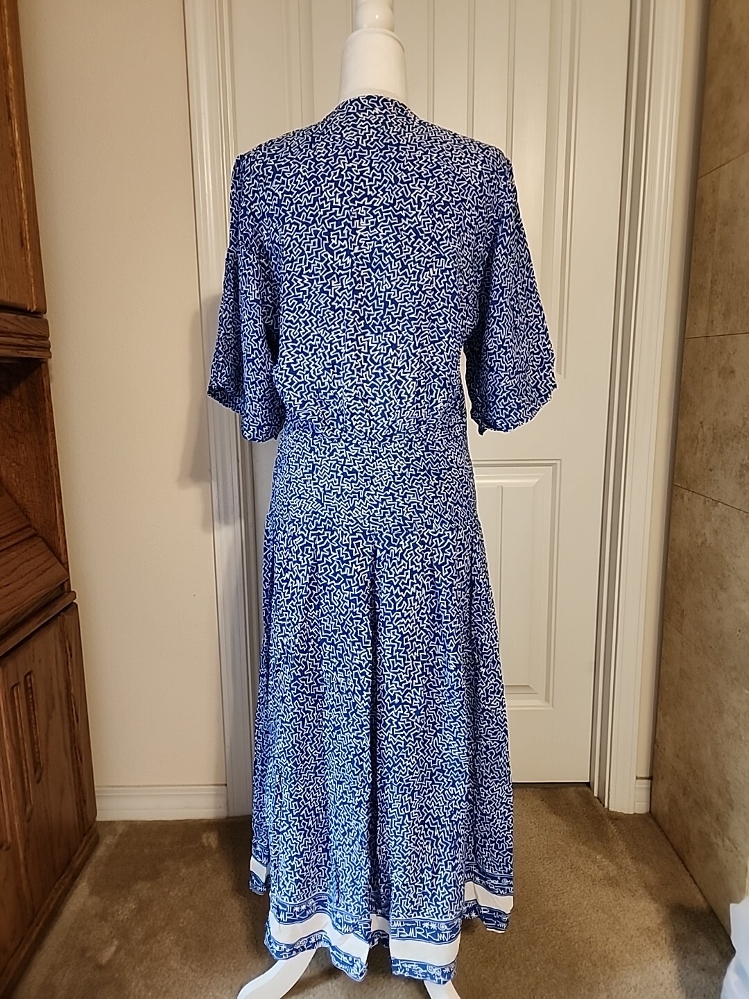 Blue And White 60s Mod Vintage Maxi Dress Fit And Flare Size X-Small/Small