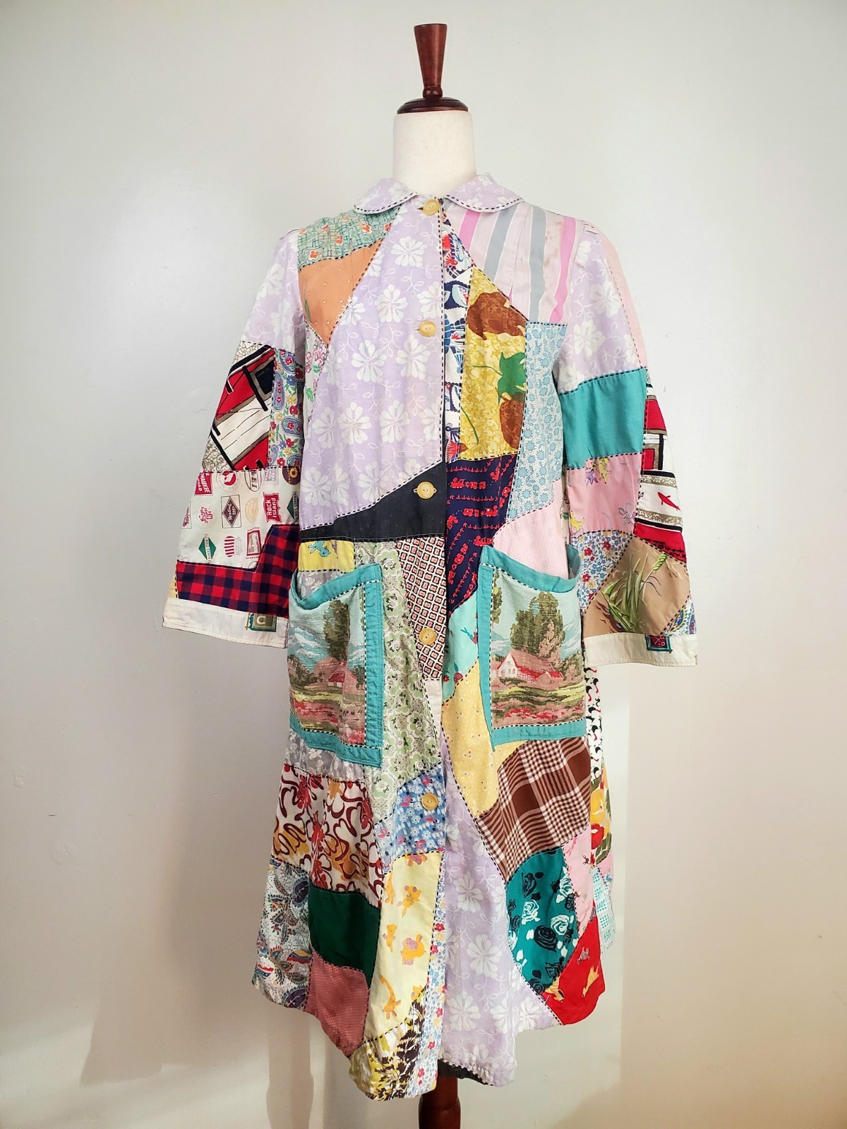 Vintage 1950s Crazy Quilt Chore Coat Jacket Patchwork Magnolia Pearl Handmade