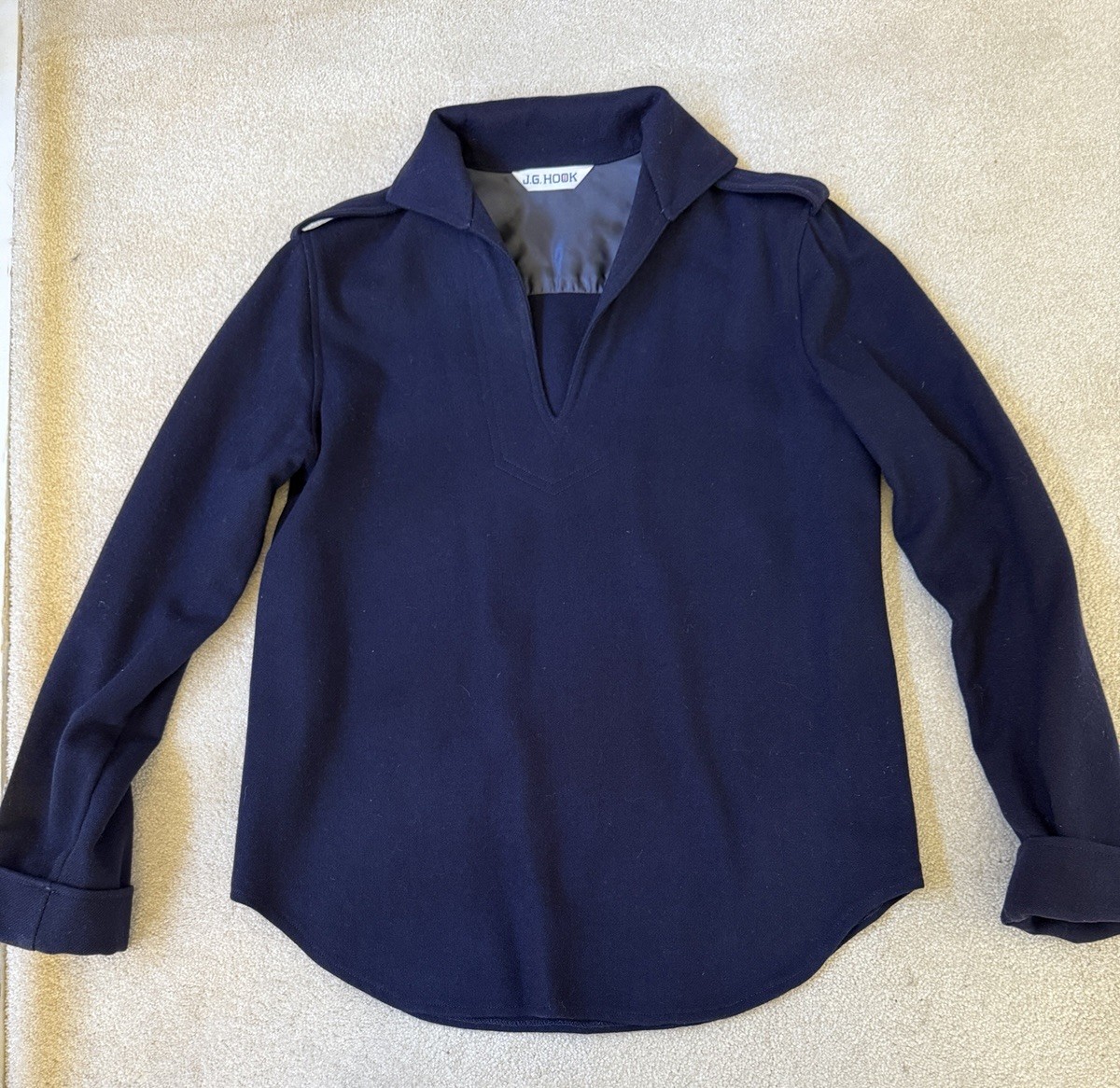 Vintage 80s JG Hook Classic Navy Popover/Overshirt/Tunic Sz 6 Epaulets, V-Neck