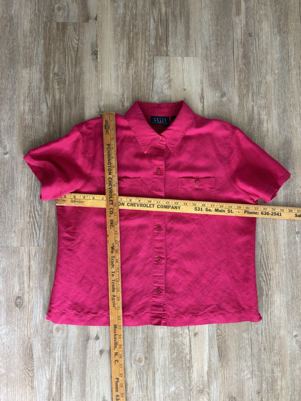 Vintage Ramie Rayon Shirt Crazy Horse Liz Claiborne Large Raspberry Pink Button