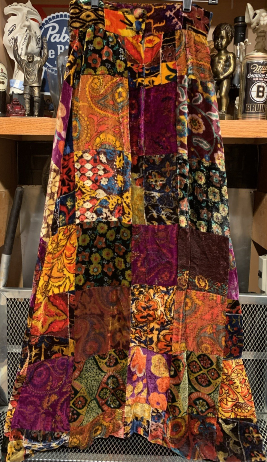 VINTAGE Vicky Vaughn Velvet Patchwork Long Skirt Gypsie Boho Hippy 70s 24″ Waist