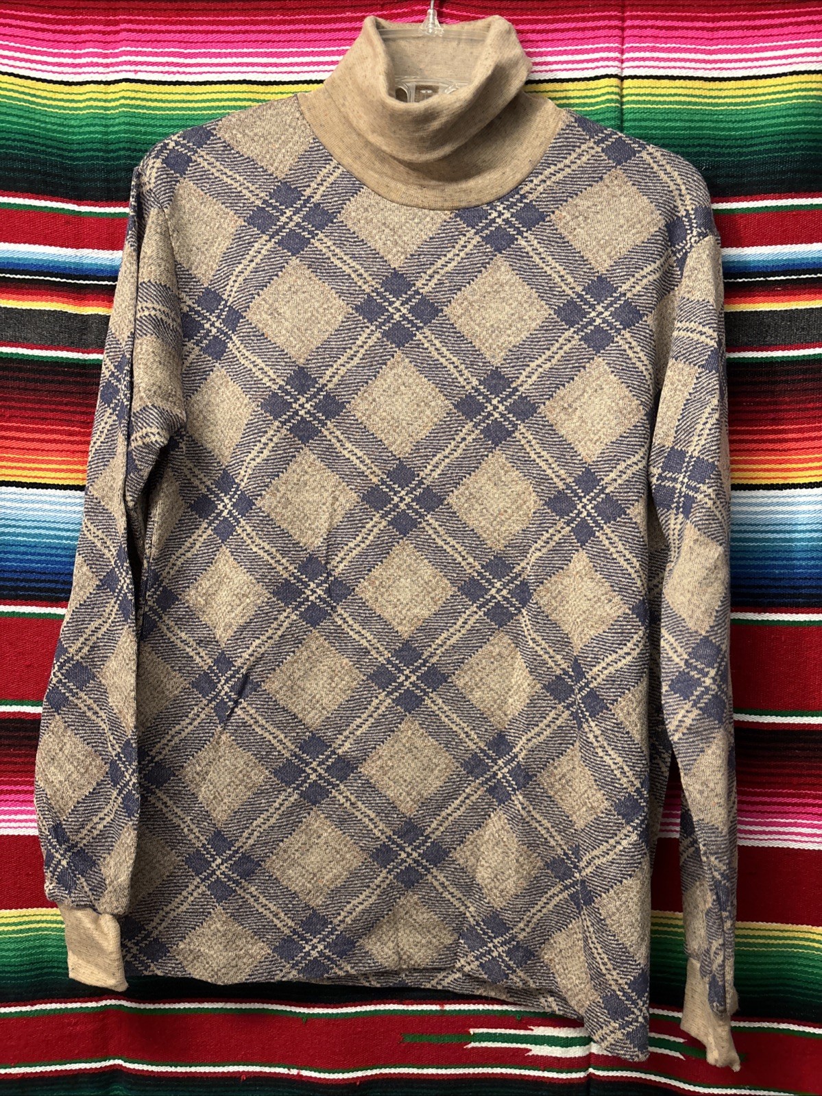Vintage 70’s Cotton Blend Plaid Turtle Neck Sweater size M N.O.S Unisex