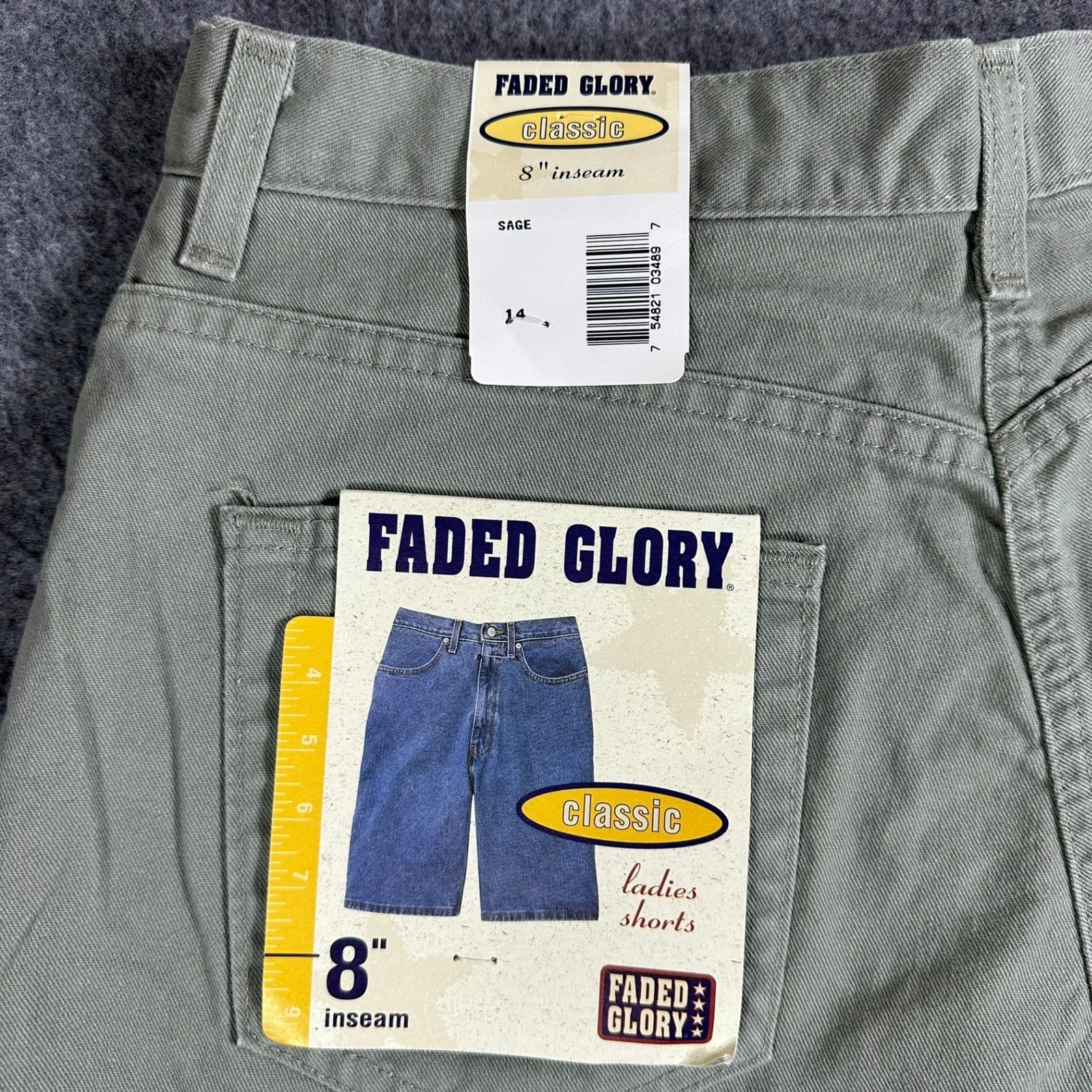 Vintage Faded Glory Sage Green High Waisted Cotton Shorts Womens 14 Made in USA