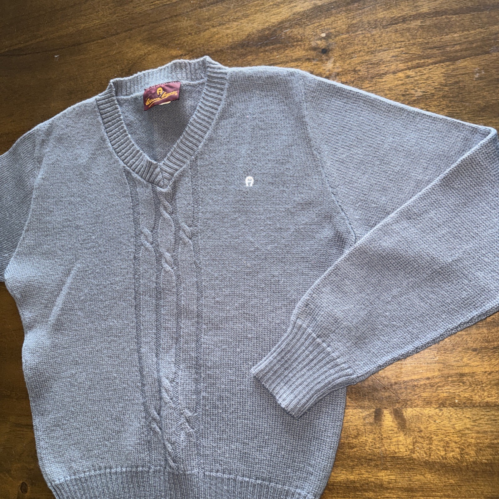 Vintage 70s ETIENNE AIGNER Womens M Wool Sweater Union Tag USA Made Cable Knit