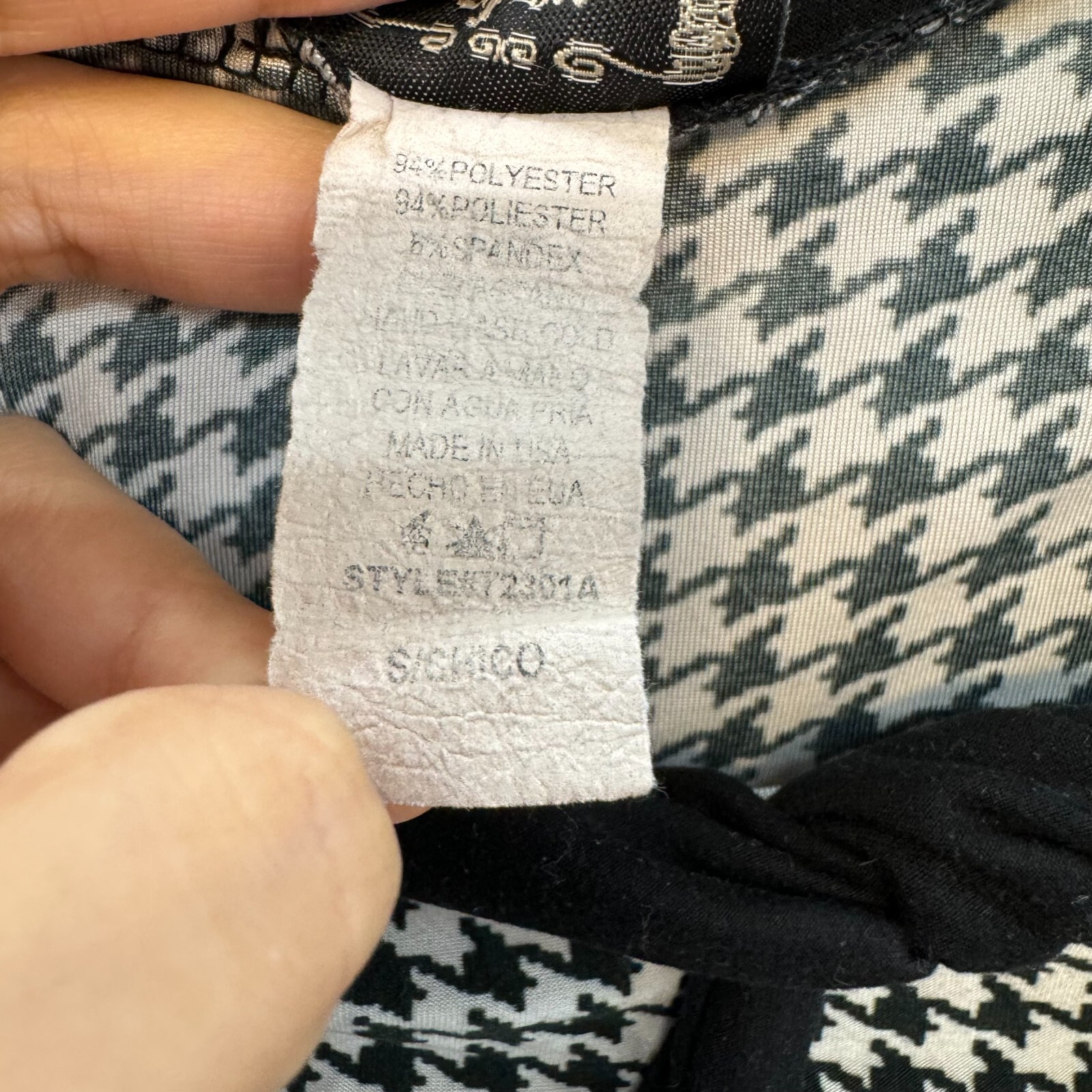 Y2K Vintatge Top S Small Black White Slinky Stretch Houndstooth Preppy Corpcore
