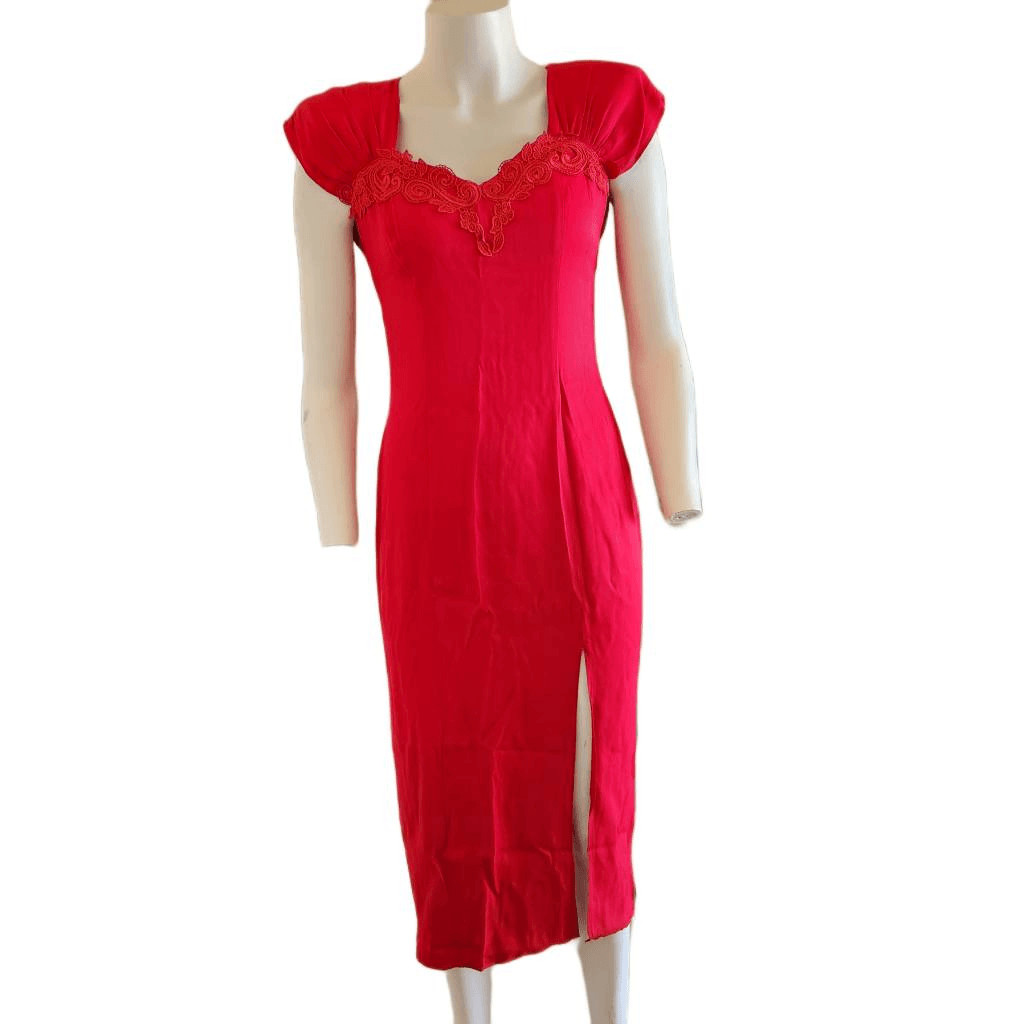 Jay Jacobs size 9-10 vintage Marilyn Monroe wine red sweetheart high slit dress