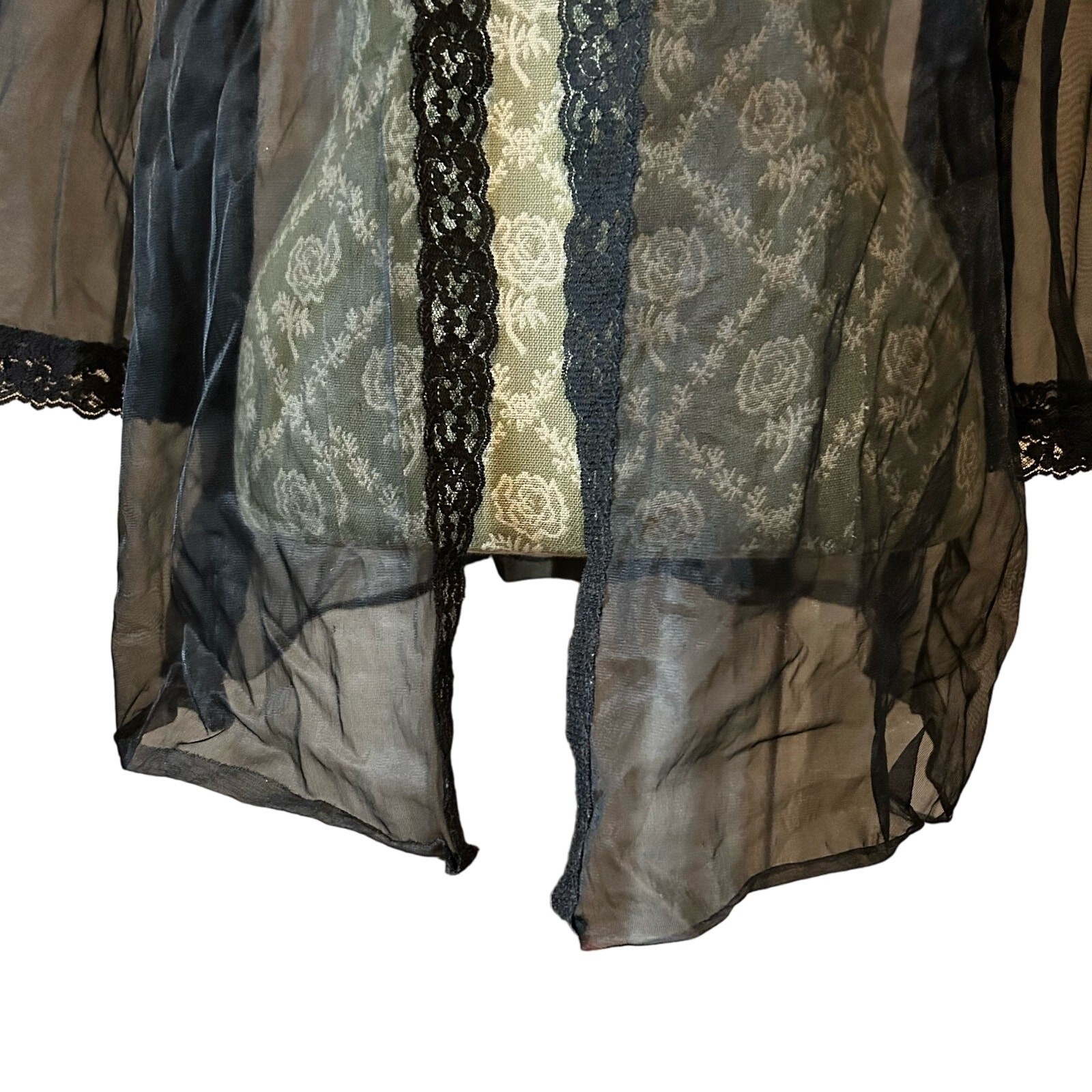 Vintage Black Sheer Lace Bell Sleeve Boudoir Jacket Pin Up Lingerie S/M