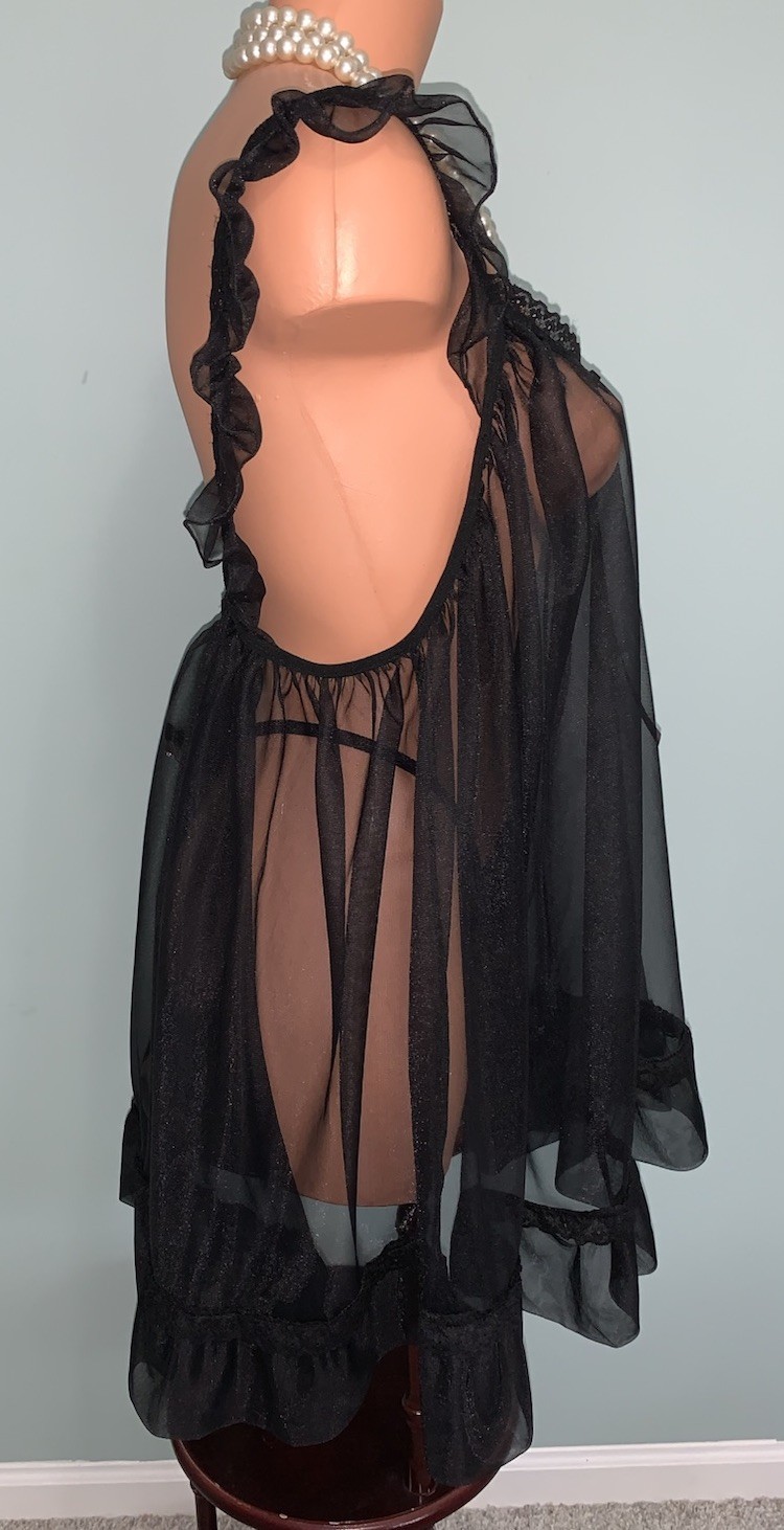 NEW SHEER Old School Chiffon Babydoll 1X Panty SatinRibbon 2pc Full Skirt