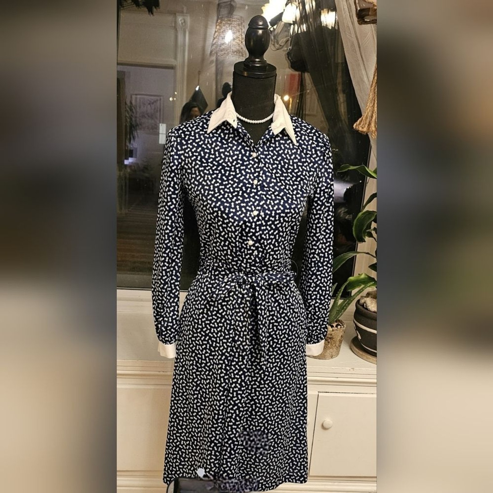 Classic True Vintage 60s/70s Navy Blue W/ White Design SEARS FASHION Shirtdress