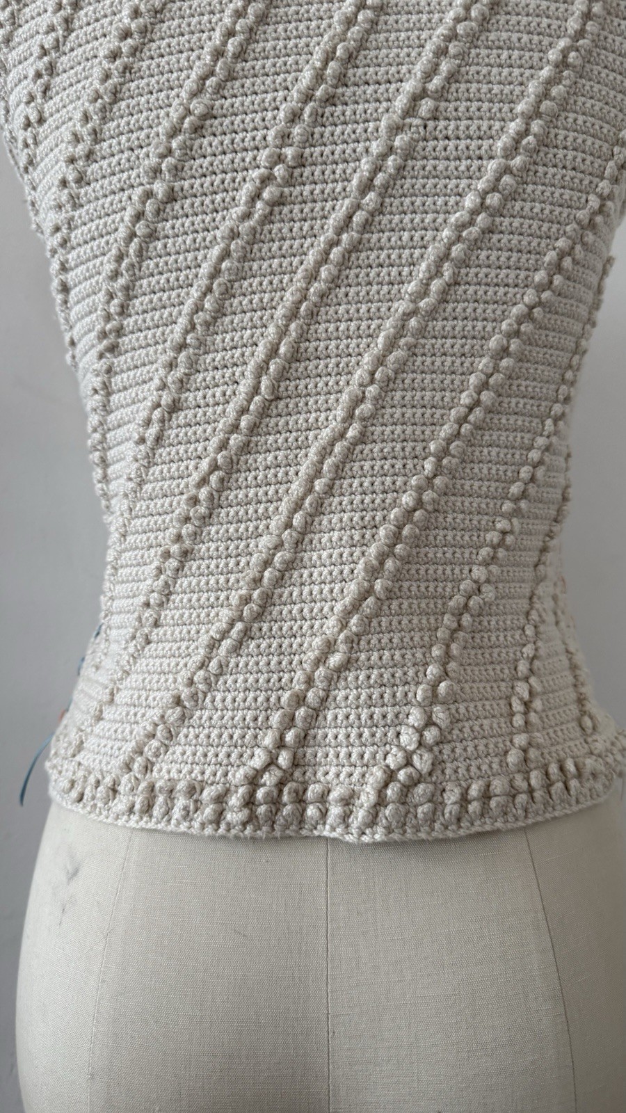 Antique/Vintage Art Deco Popcorn Rayon Hand Crocheted Knit Ribbon Trim Top XS