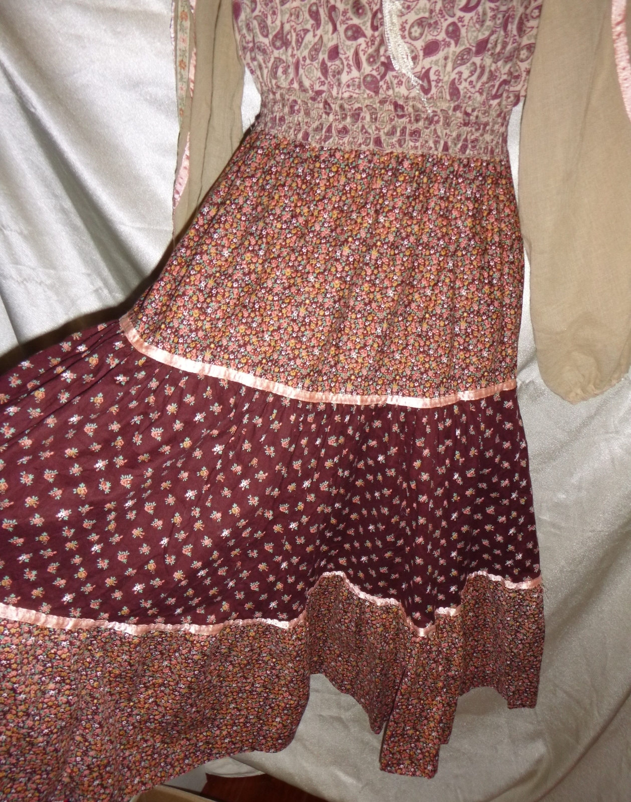 Vintage Young Edwardian Dress ARPEJA Pink Brown Calico Prairie 70’s sz 5