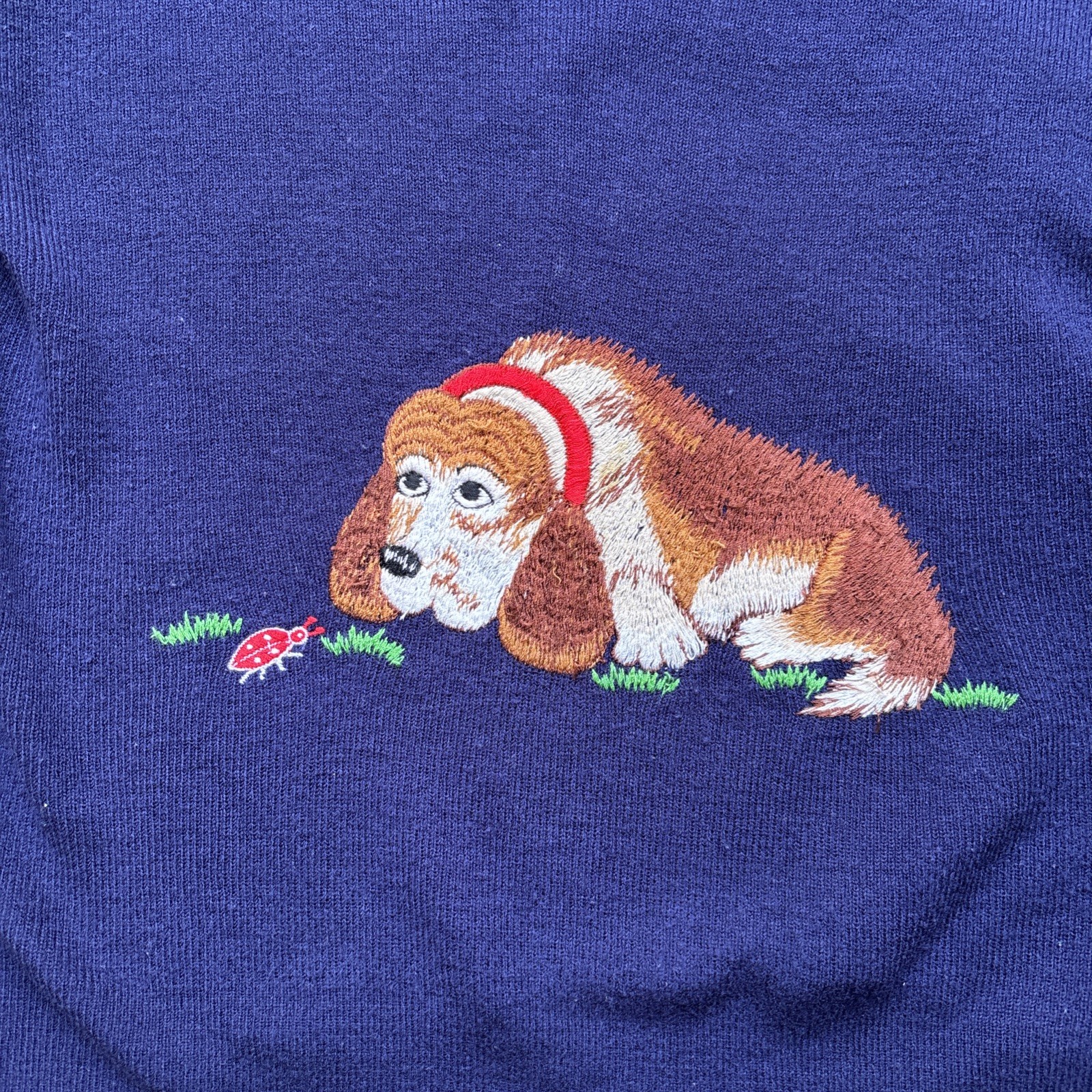 VTG Leroy Blue V-neck LOVE MY DOG… Embroidered Acrylic Sweater Size MEDIUM