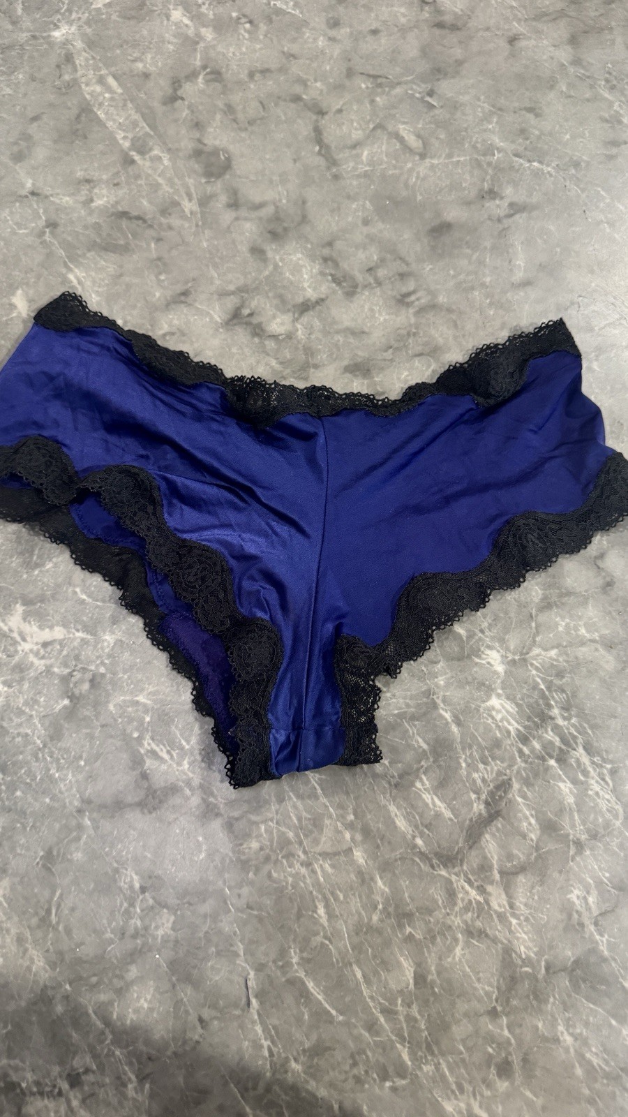 2011 Vintage Victoria Secret Blue Second Skin Liquid Silk Cheeky Panties Sz M