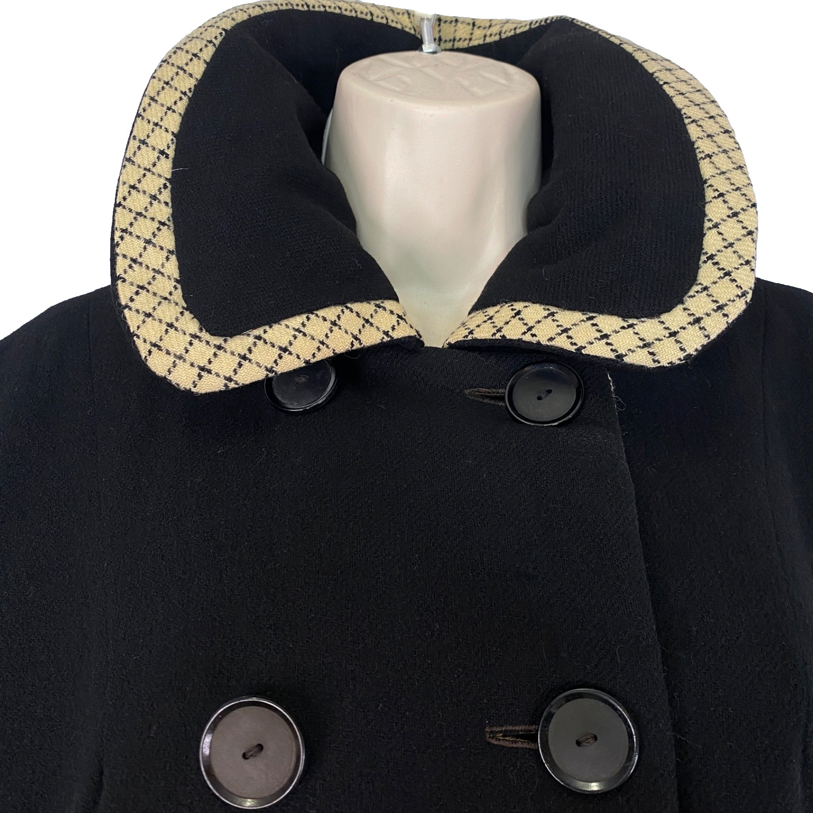 Vintage 1950s black wool oversized jacket ivory white reversible pea coat