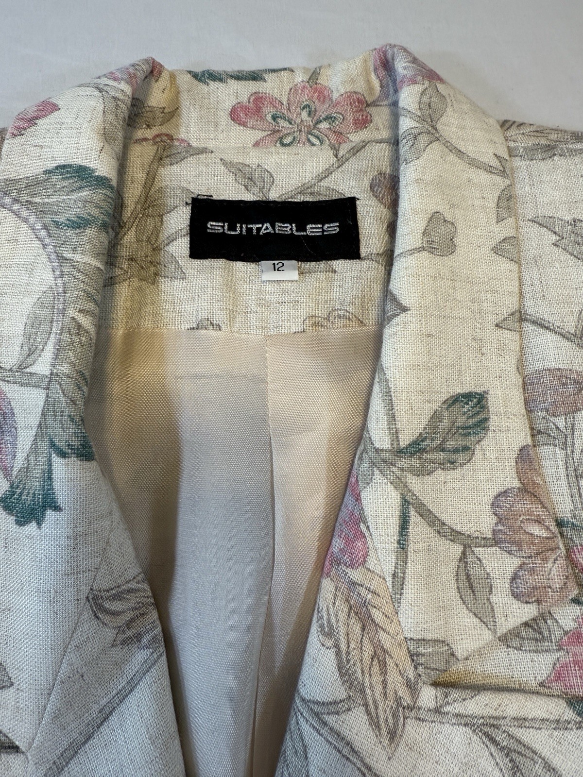 Vintage Suitables Floral Blazer Jacket Women’s 12 Short Sleeve Double Breasted