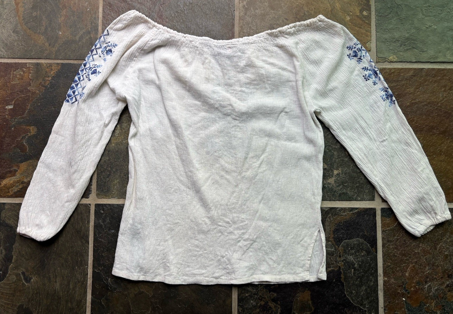 VTG 60s HIPPY Boho Floral Embroidered Top.GREECE.S/M