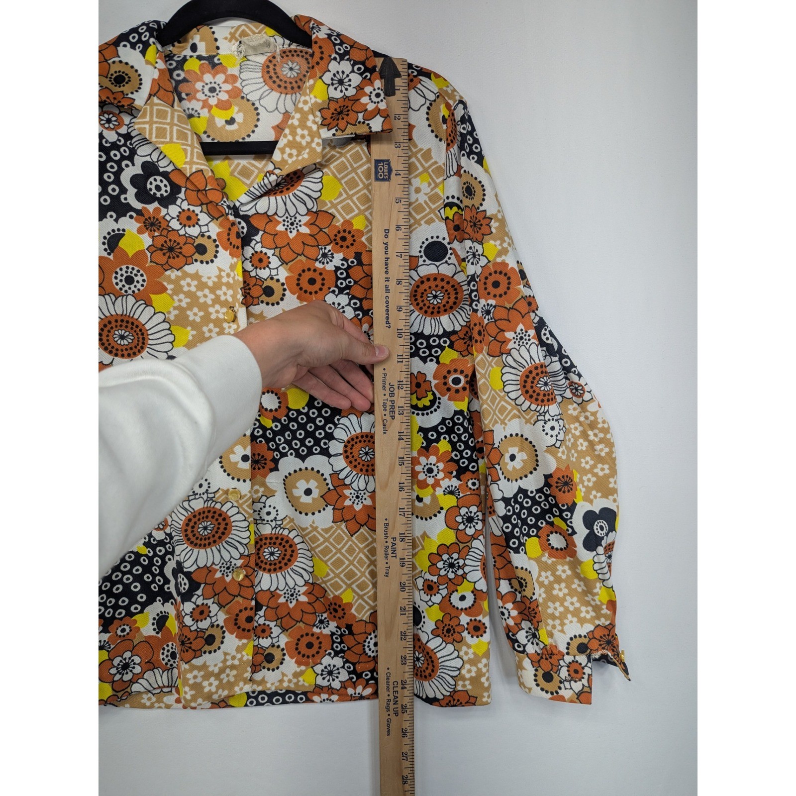 Vintage Lanie J 70s Floral Button Up Blouse Orange Yellow Disco Top