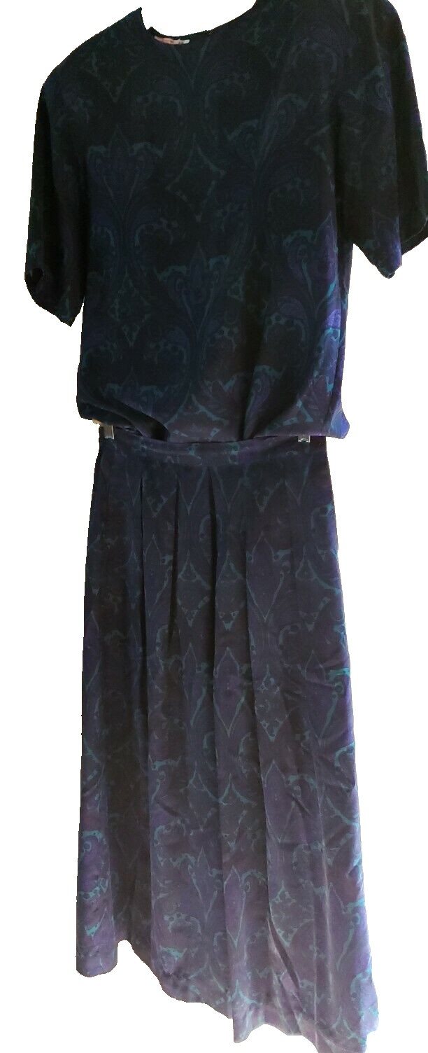 JOs A. Bank 90s Vtg 2 Piece 100% Silk Paisley Jewel Tones Business Skirt Set 4