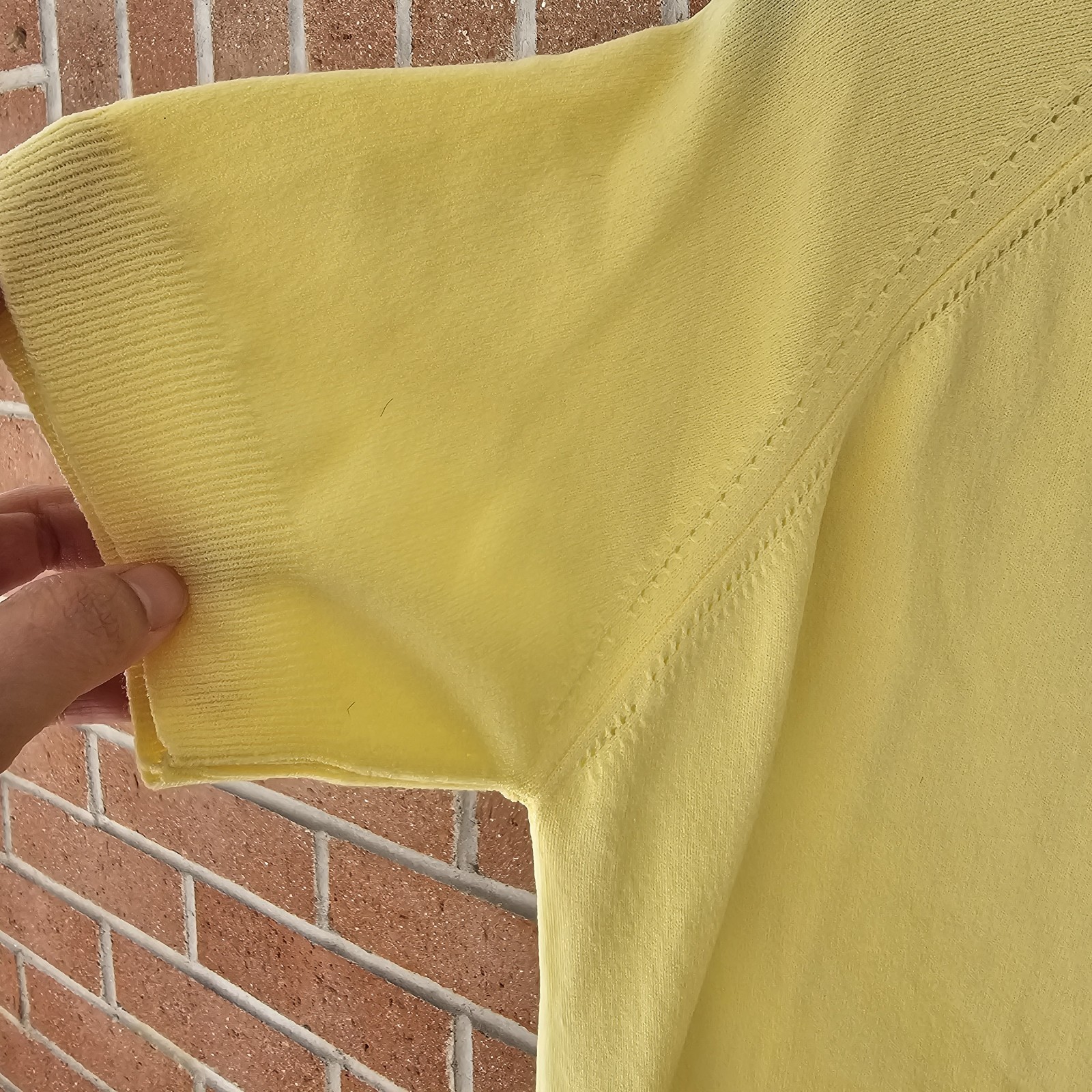 Vtg Designers Action Knit Yellow 100% Antron Nylon Short Sleeve T Shirt Top XL?