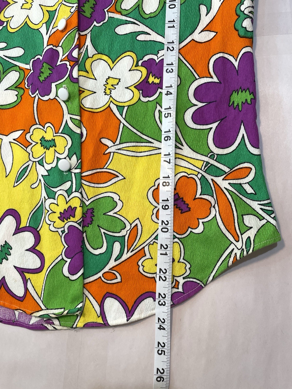 VTG 60s 70s Hawaiian Top Barkcloth Colorful Button Front Women’s FIT XS/S