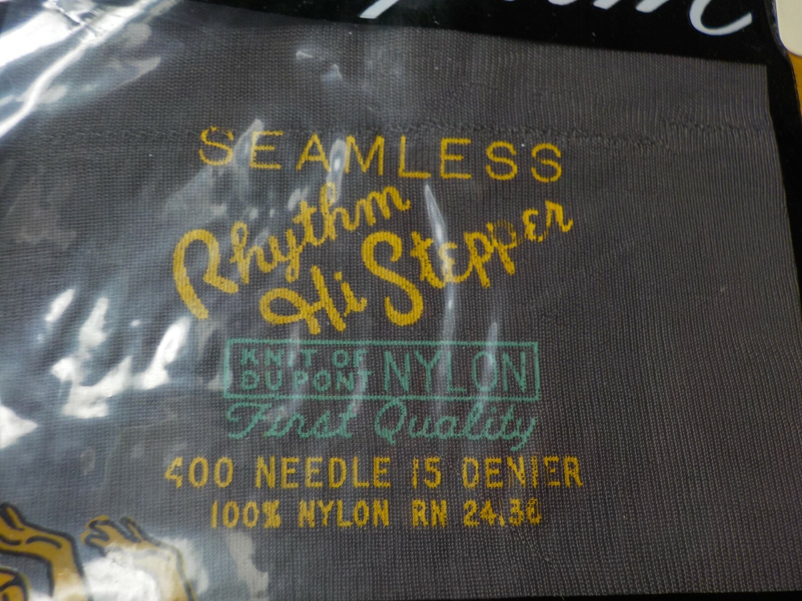 RHYTHM SEAMLESS MICRO MESH High Stepper OFF BLACK SIZE 10 NYLON STOCKINGS Vint