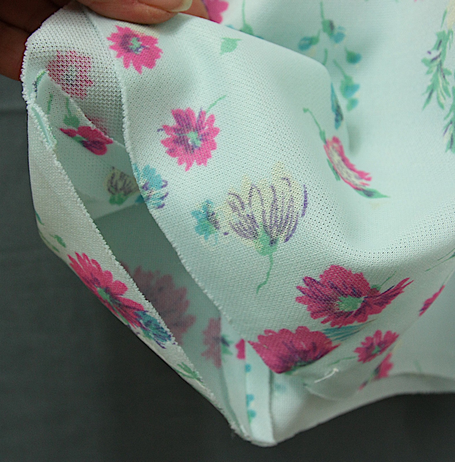 Vintage Pink and Blue Floral Flutter Sleeve Mini Dress Party Sundress 1970s