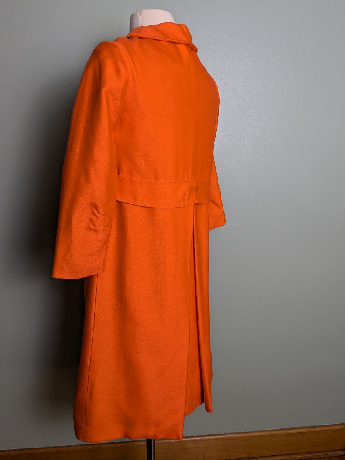Vibrant Orange Vintage Peter Pan Collar 3/4 Spring Jacket And Wiggle Dress Set