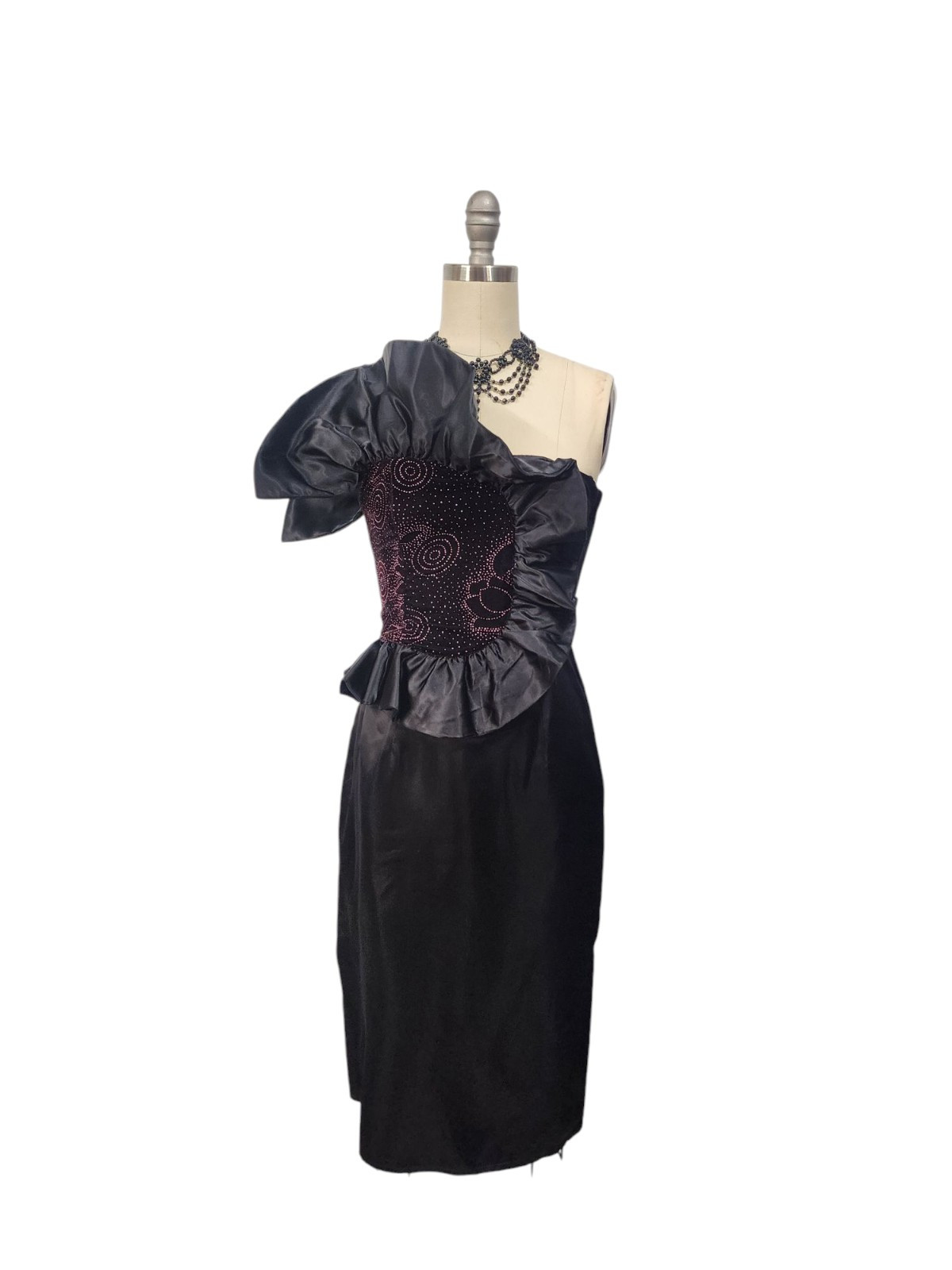 Vtg 80s Prom Dress XS 5 Gunne Sax Black Satin Short Avant Garde Origami Ruffle