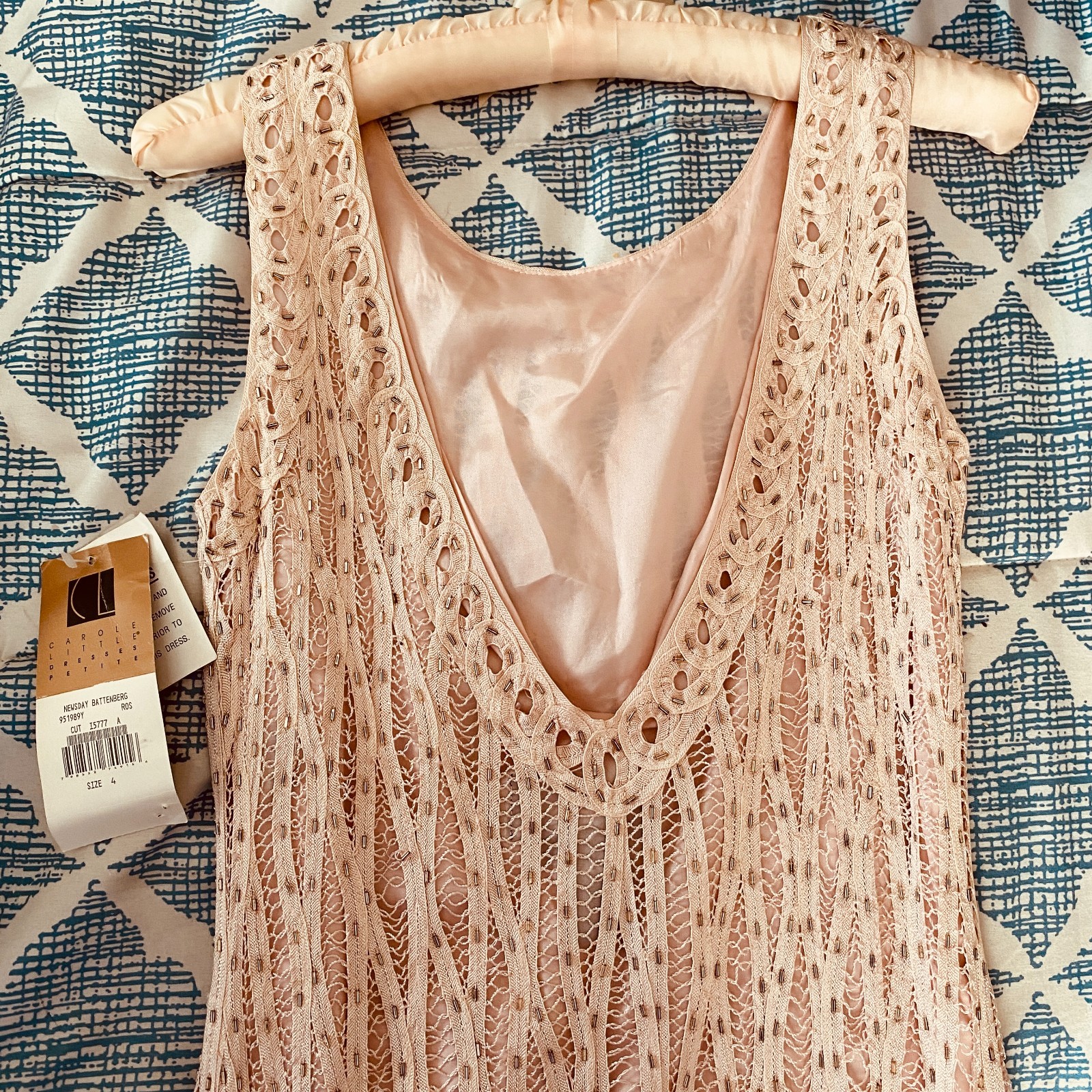 Pink Battenberg Lace Sleeveless Long Sheath Dress, Carole Little, Petite 4 New