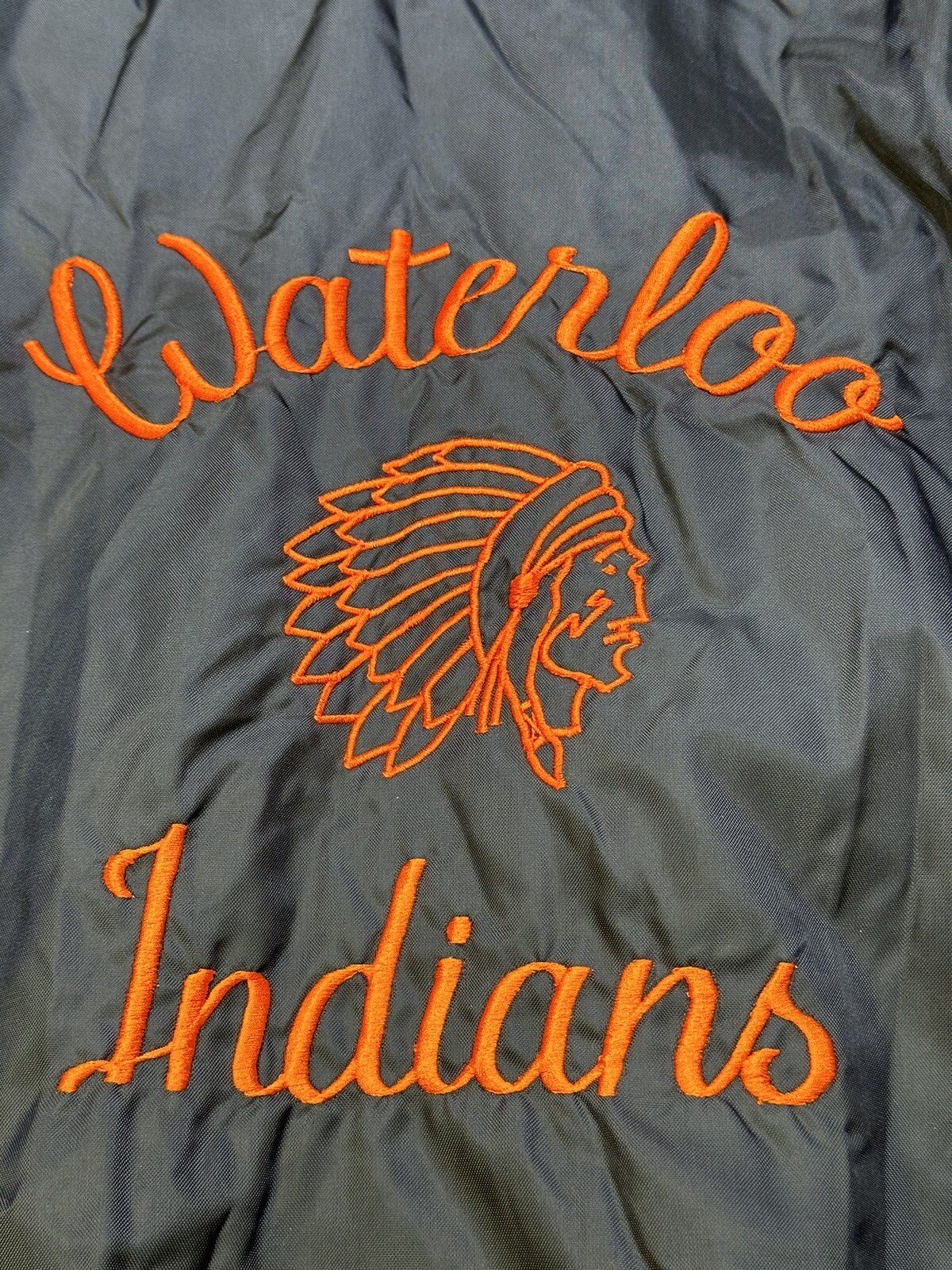Waterloo Indians High School Satin Varsity Jacket Hooded Medium Vintage USA Made