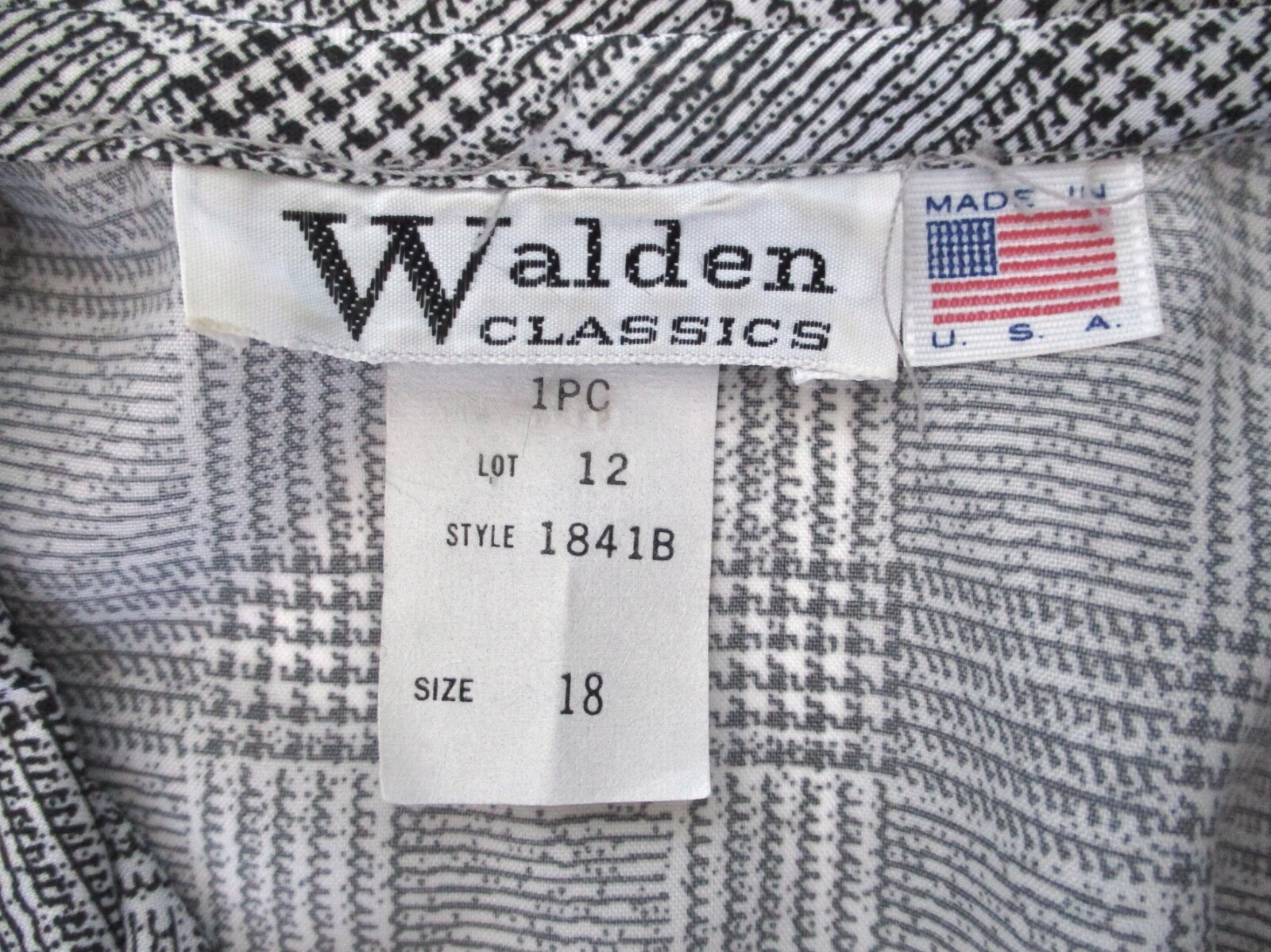 Vtg 70s Walden Black White Checker Plaid Silky Poly Secretary Shirt Dress USA 18
