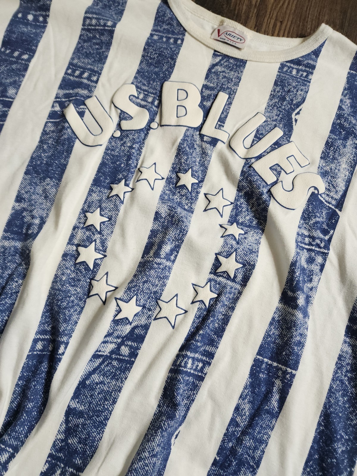 Vintage Womens 24W US Blues 3/4 Sleeved Shirt Denim Print