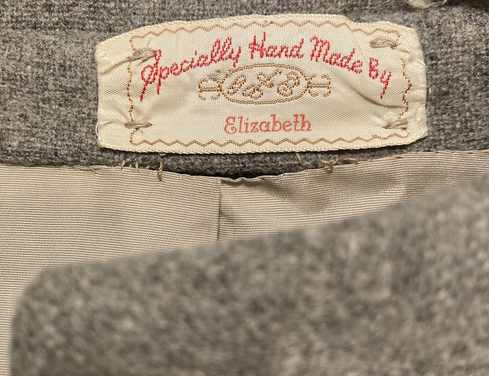 Vtg 50-60’s Gray Wool 2 Pc Dress 1/2 Sleeve Crop Jacket HandMade By Elizabeth Sm