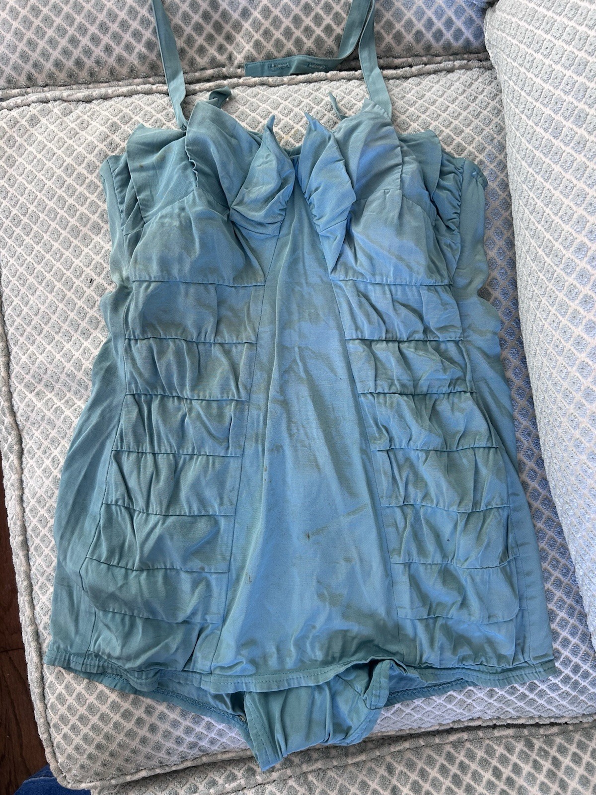 Vintage 40s 50s Catalina One Piece Swimsuit Boning Blue Pin Up Ruched