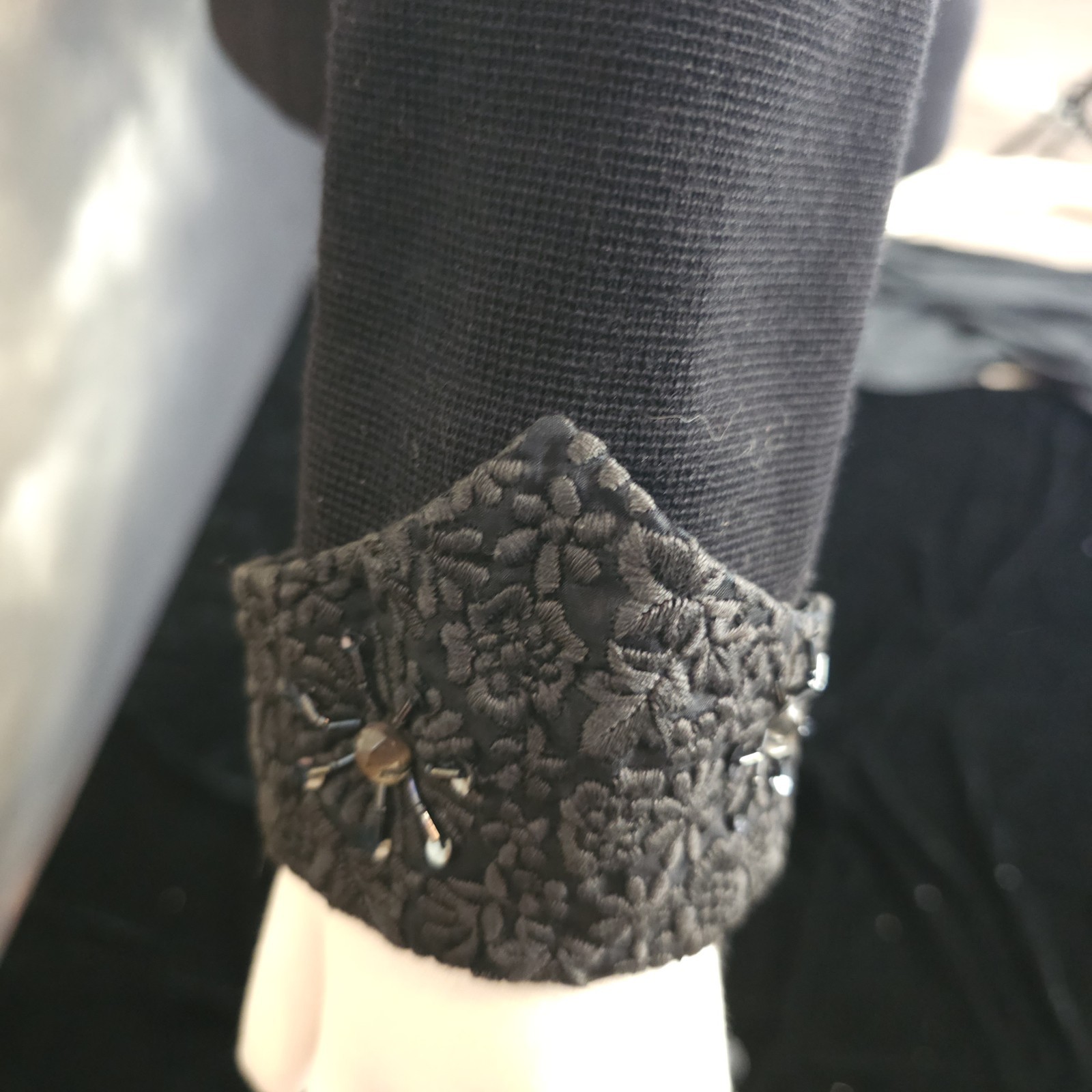 Vintage 1960’s Blazer Jacket Black Wool Italian Gino Paoli Beaded Cuffs Collar