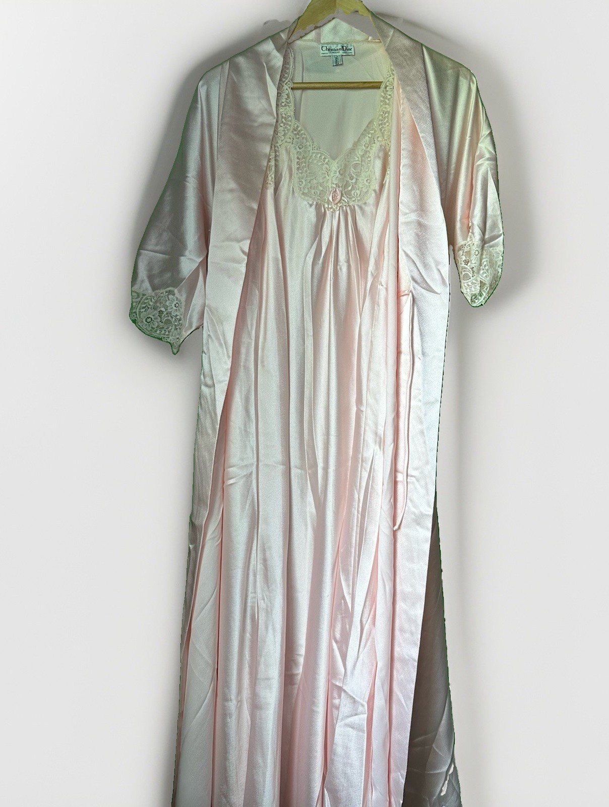 Vintage Christian Dior Lingerie Nightgown Slip Dress W/ Lace & Trim + Robe