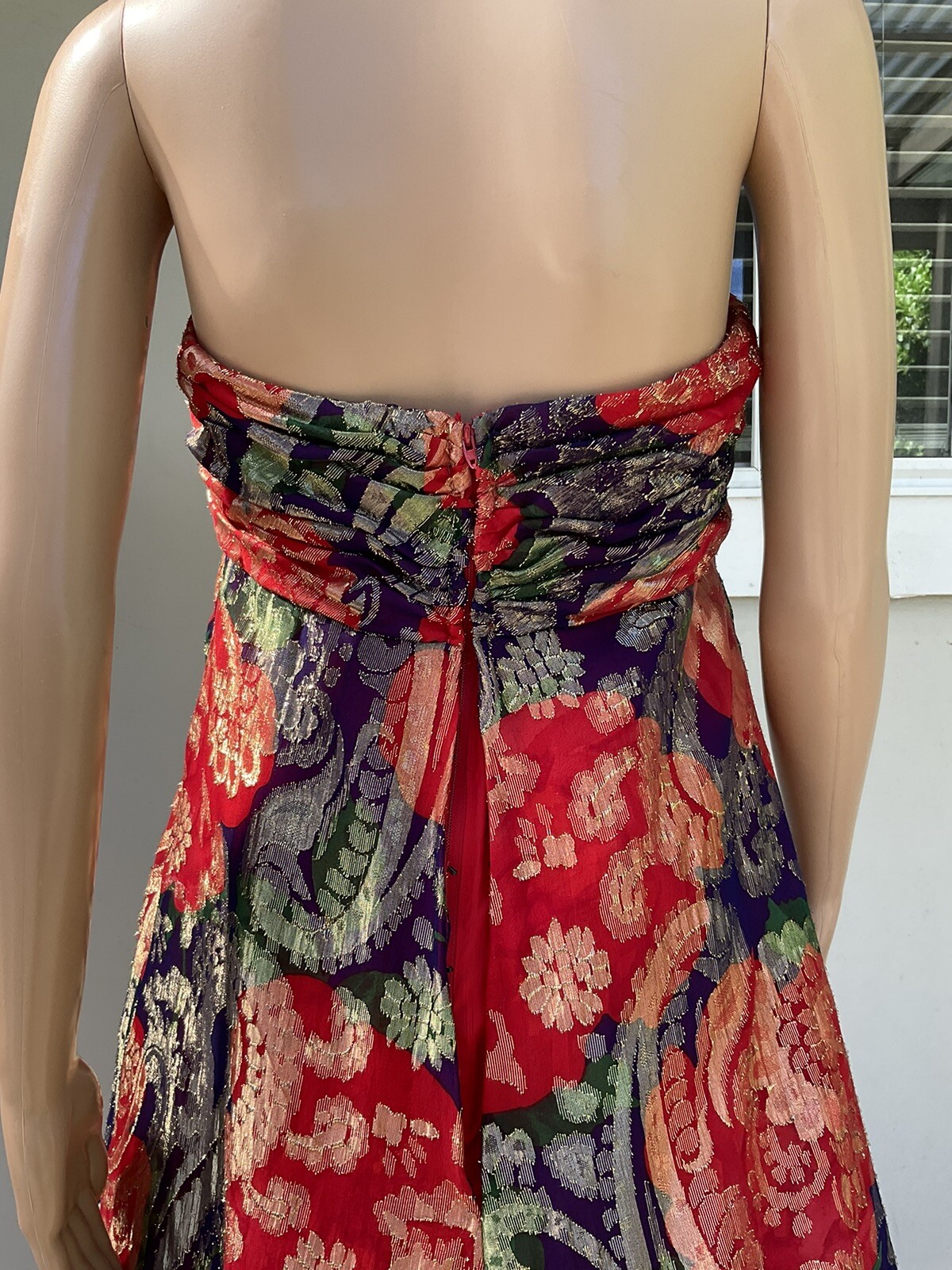 Vtg 80s Scaasi Red And Blue Gold Lame Evening / Gala Dress 10
