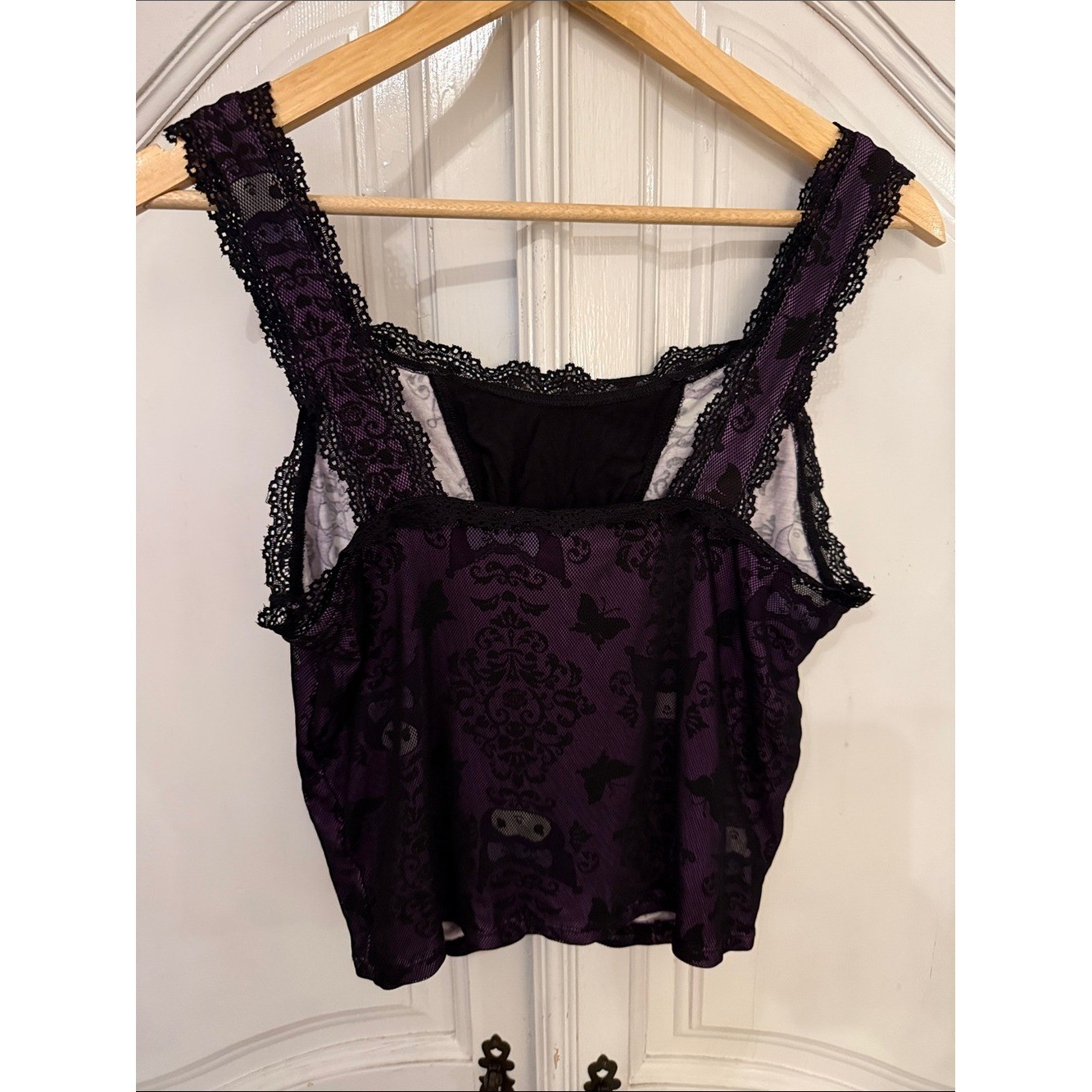Kuromi Whimsy Goth Lace-Up Corset Tank Top Purple & Black Fairycore Y2K Size M