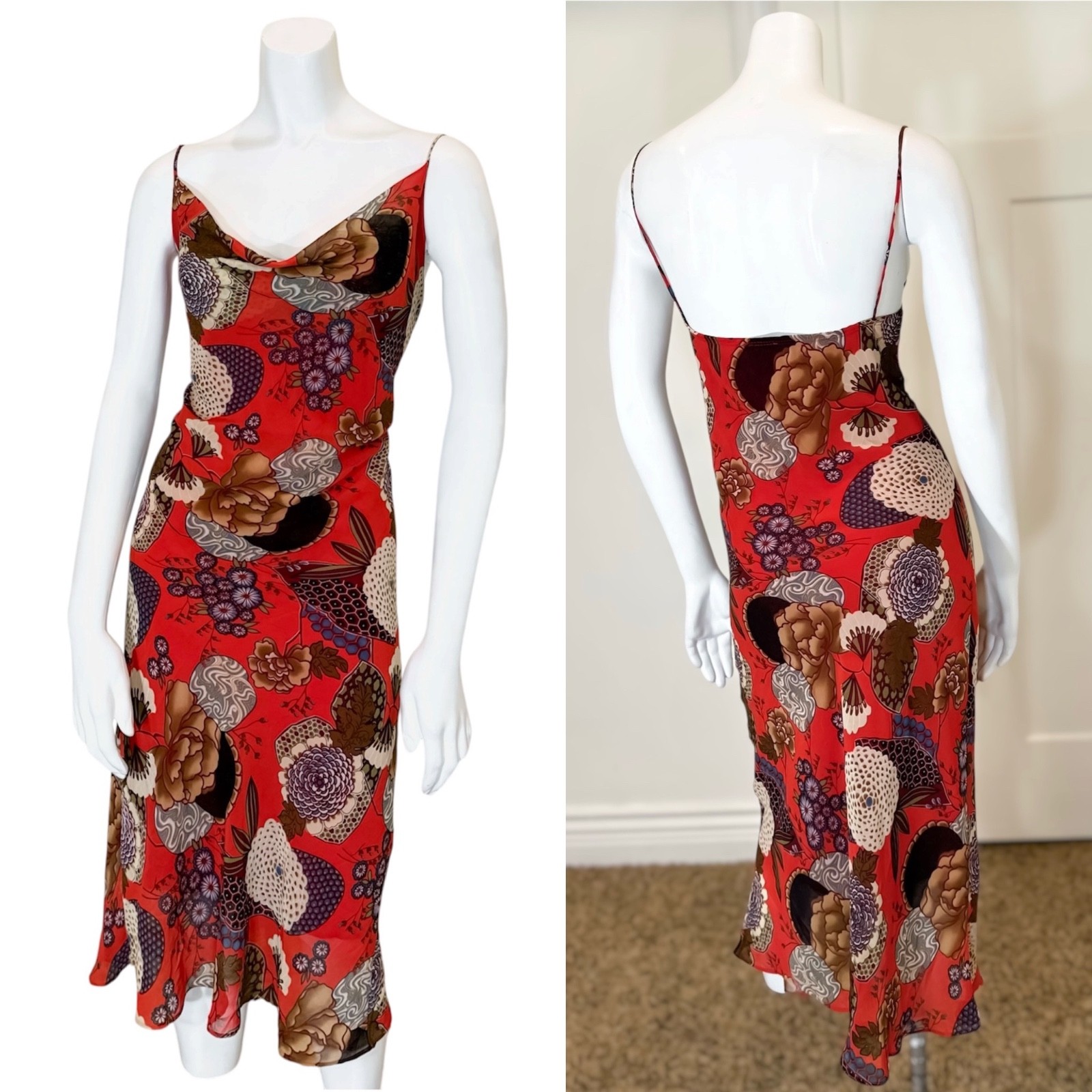 Vintage Y2K FLORAL GRUNGE MIDI DRESS S Sexy Bodycon Sexy Summer Wedding Guest