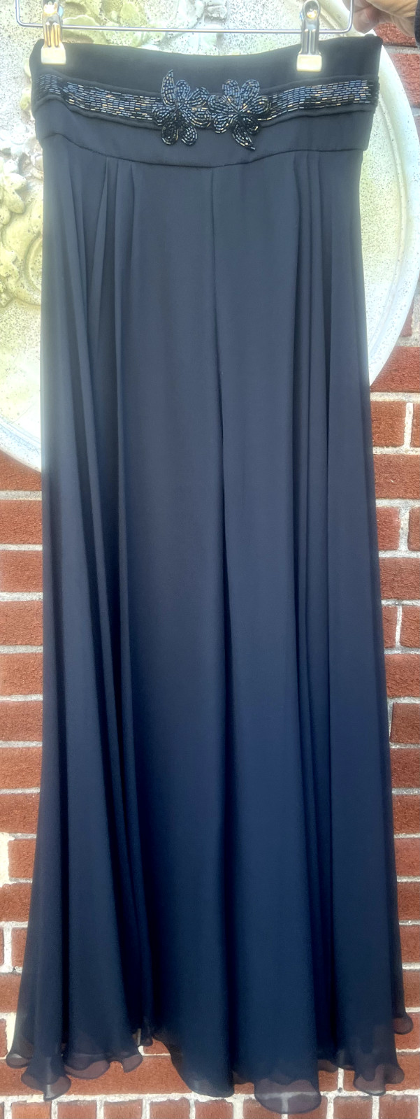VINTAGE JILL RICHARDS BLACK SILK CHIFFON PALAZZO PANTS BEADED WAIST
