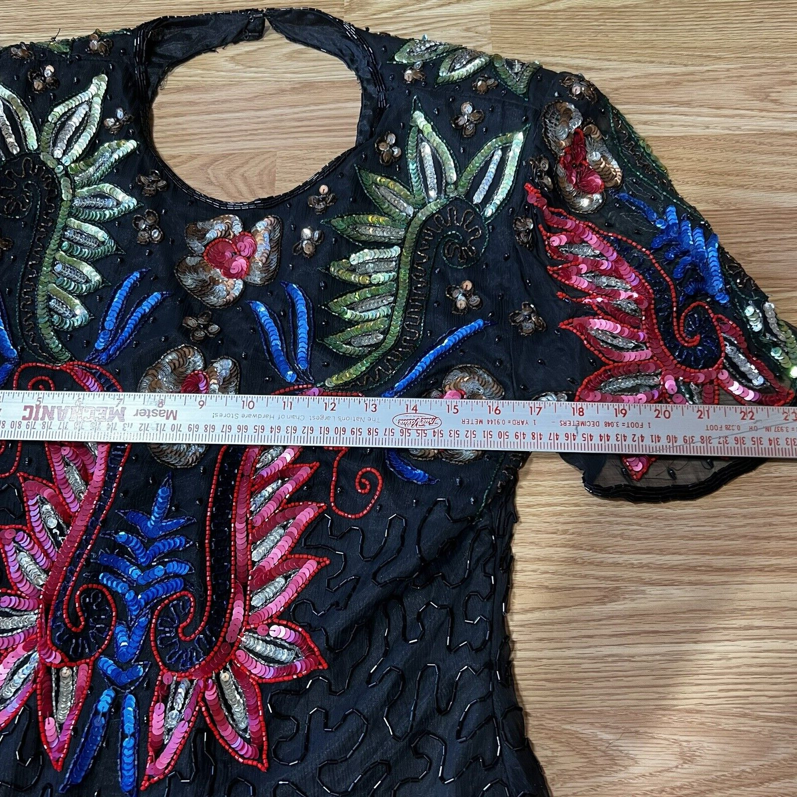 Vintage 90s Sheath Dress Bright Sequin and Bead Knee Length Party By Glamour